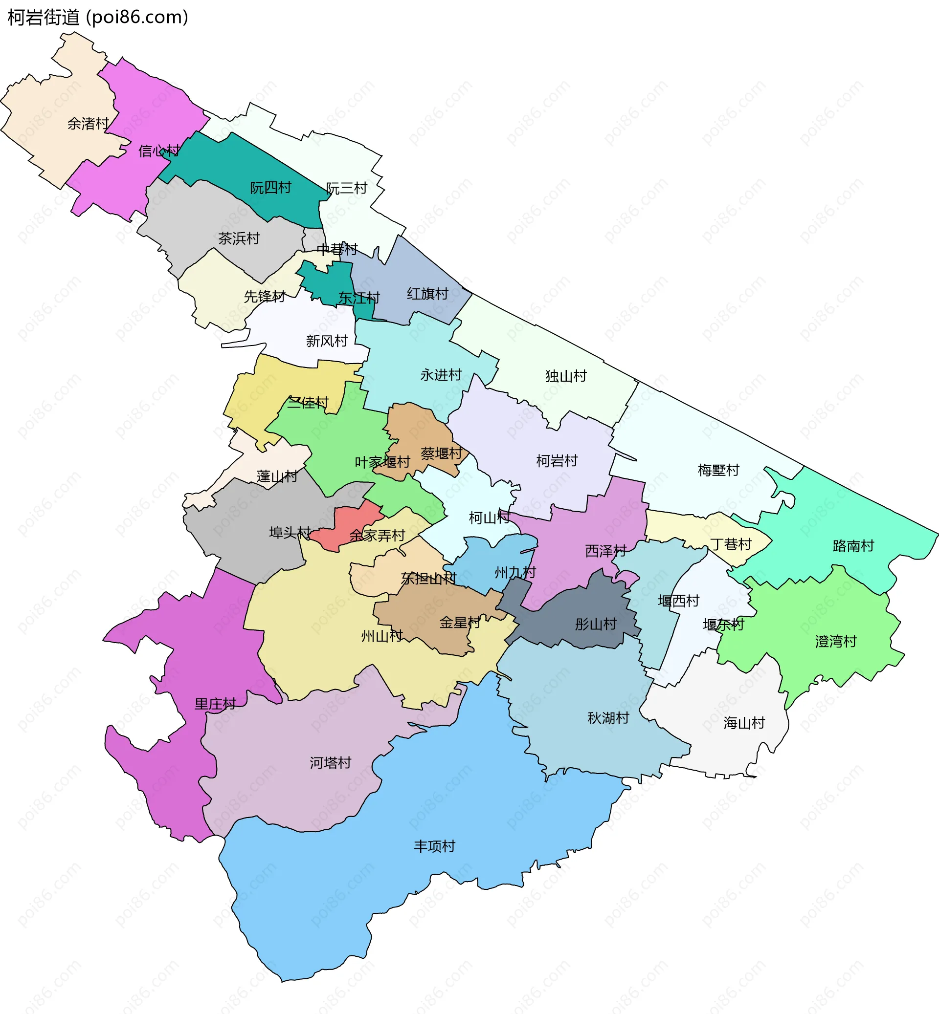 柯岩街道边界地图(五级行政区划)