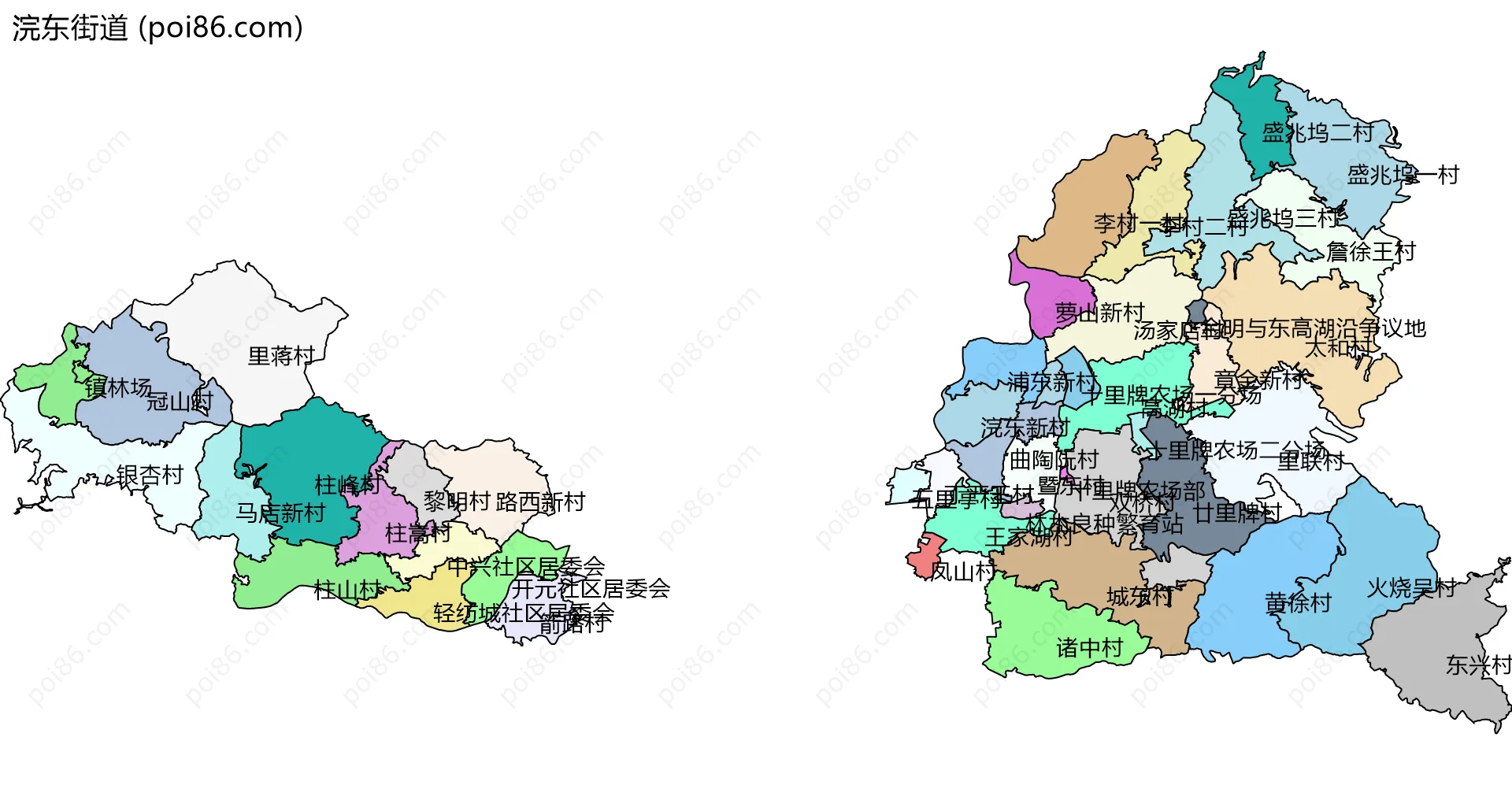 浣东街道边界地图(五级行政区划)