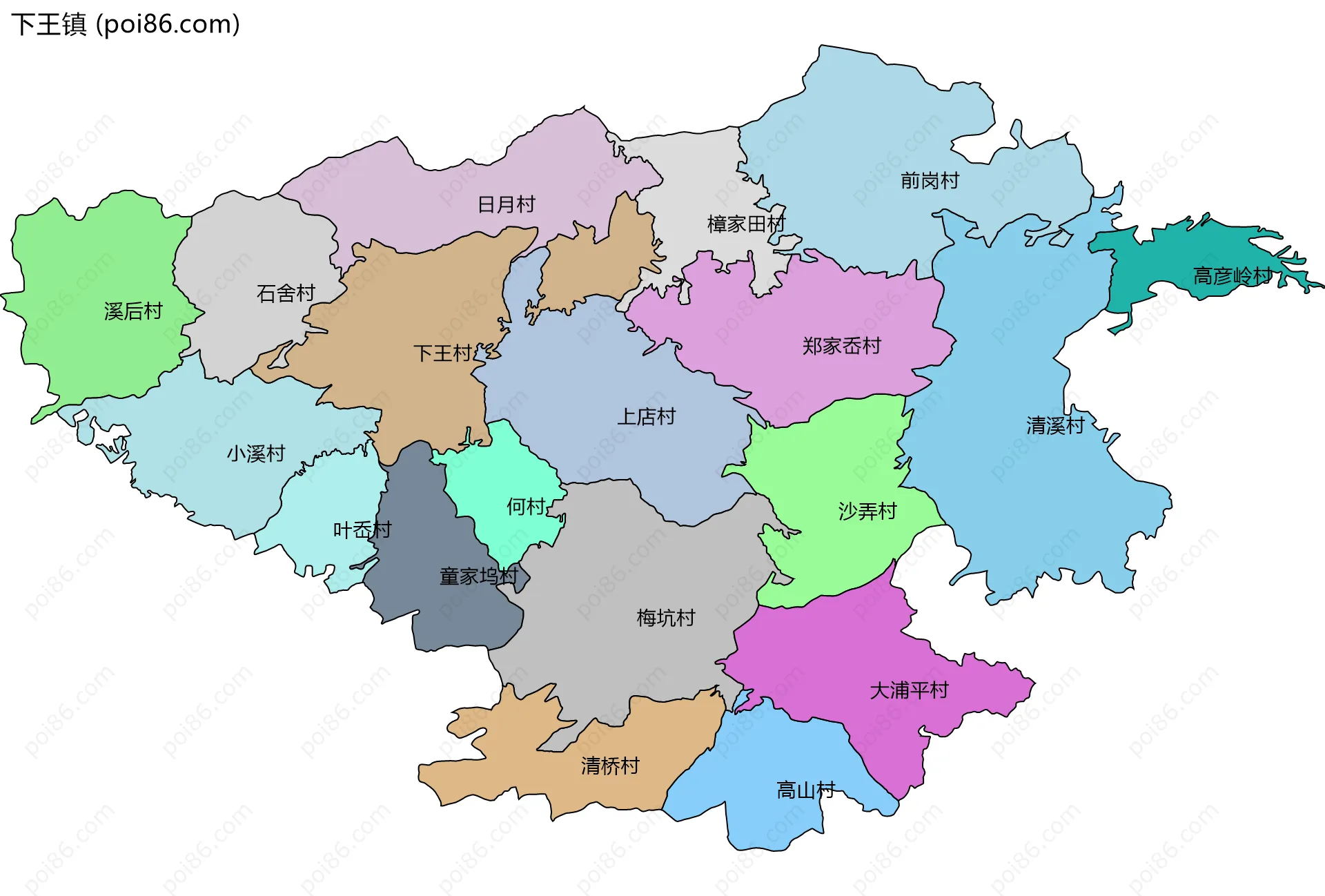 下王镇边界地图(五级行政区划)