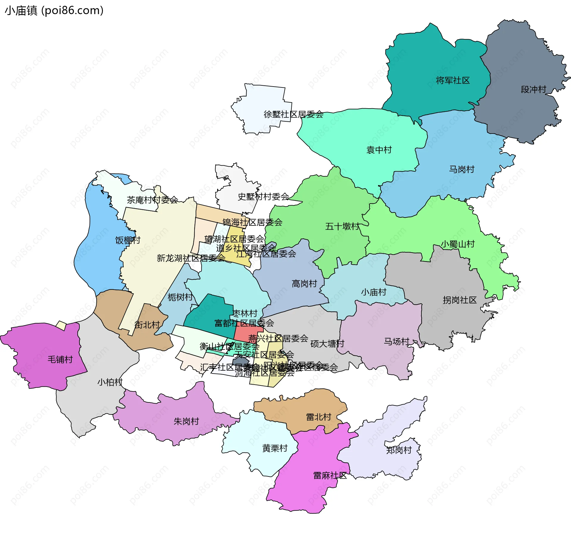 小庙镇边界地图(五级行政区划)