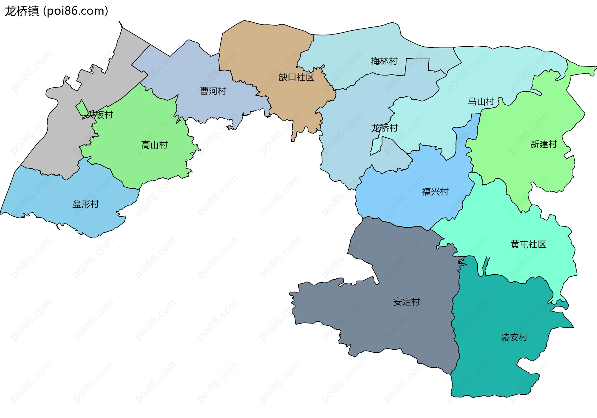 龙桥镇边界地图(五级行政区划)