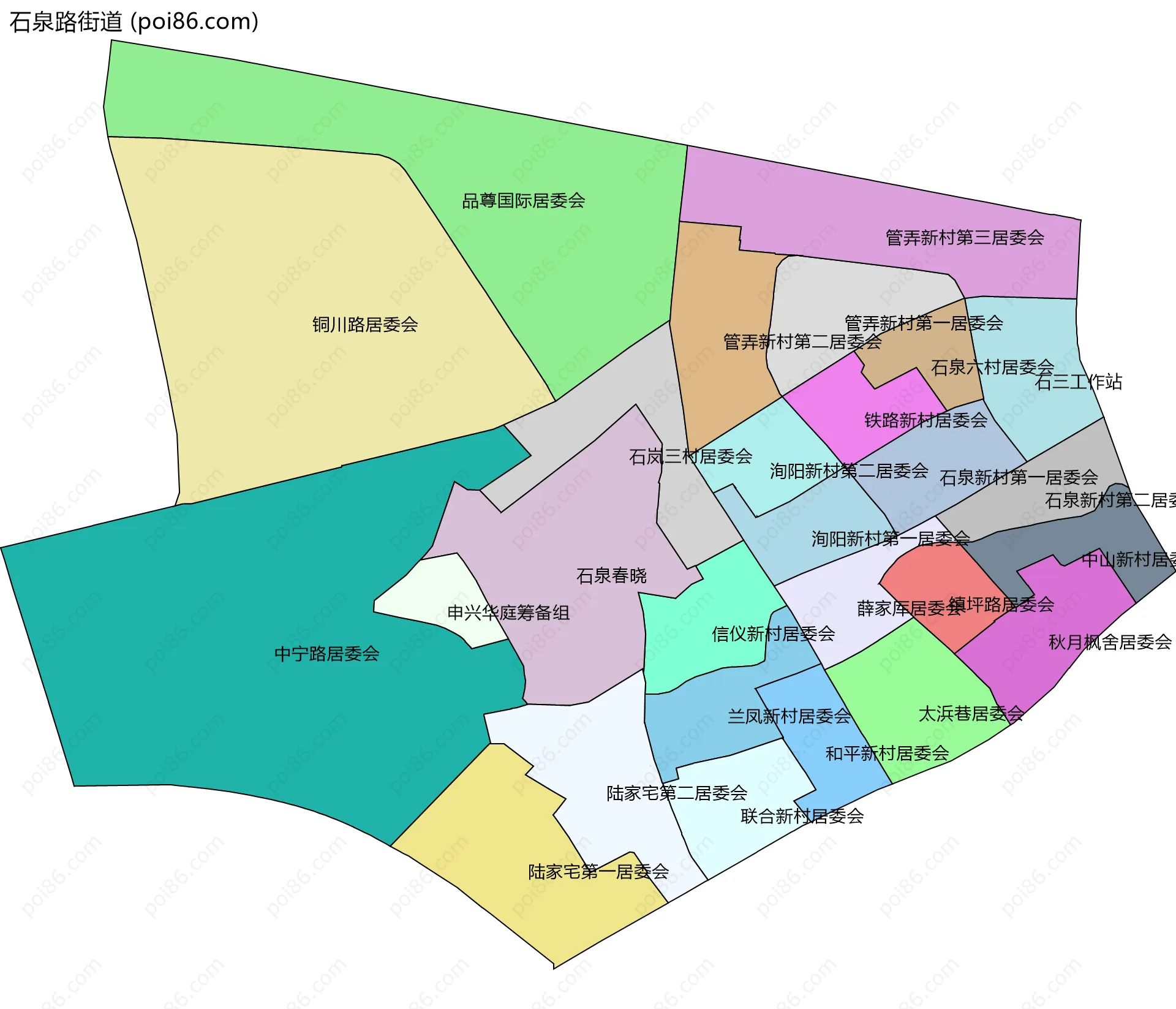 石泉路街道边界地图(五级行政区划)