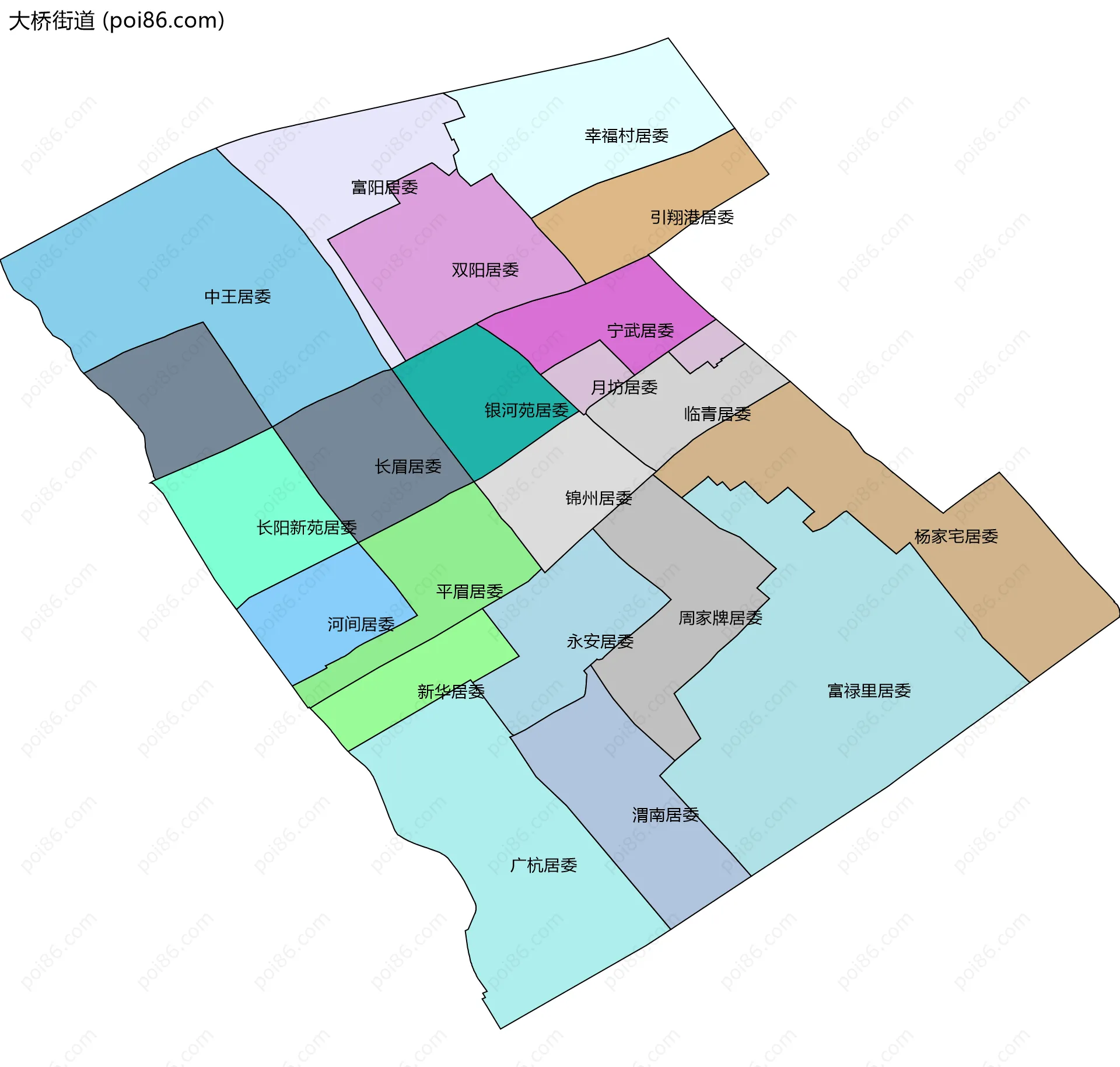 大桥街道边界地图(五级行政区划)