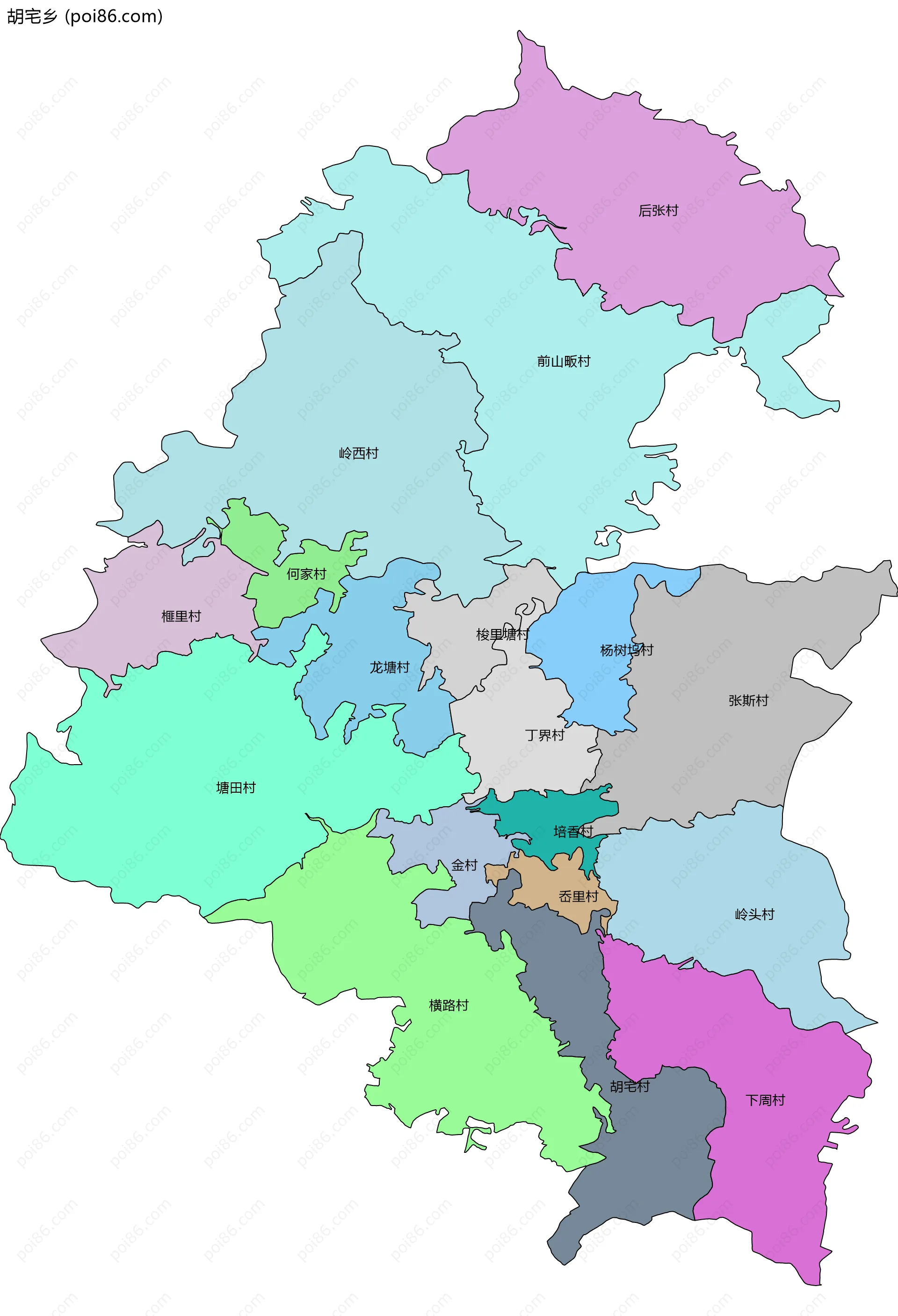 胡宅乡边界地图(五级行政区划)