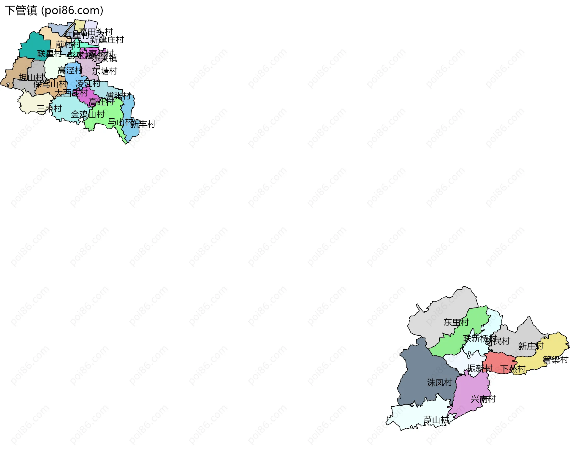 下管镇边界地图(五级行政区划)