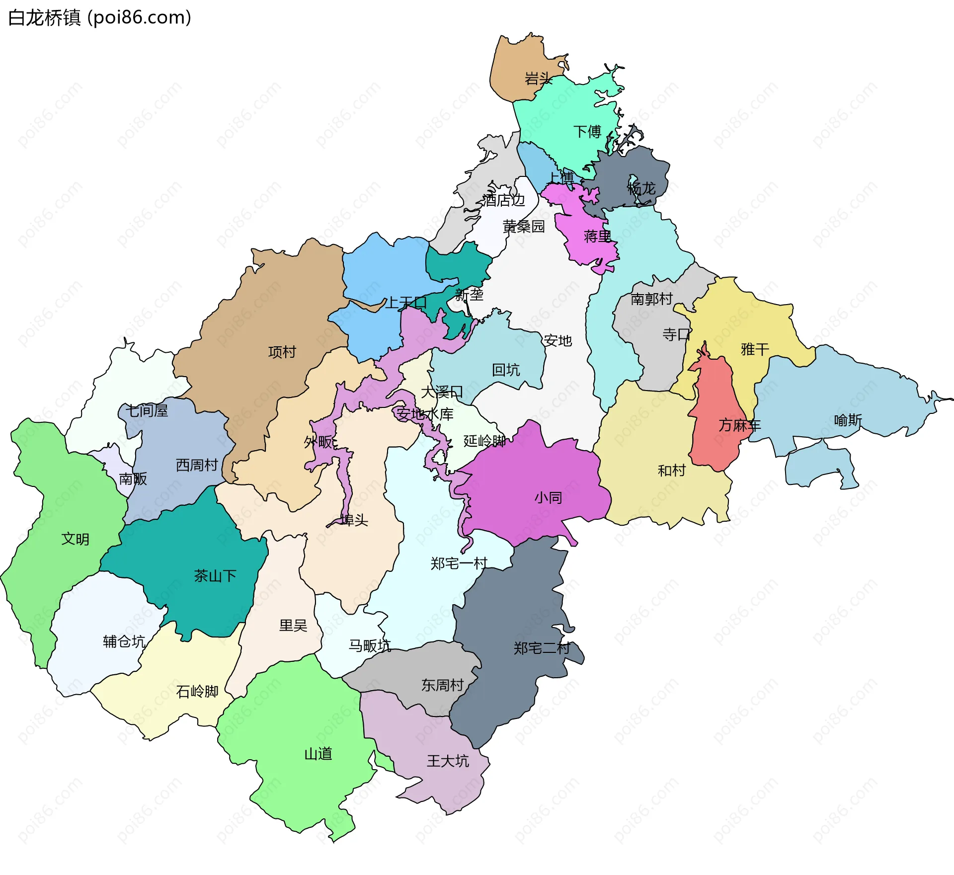 白龙桥镇边界地图(五级行政区划)