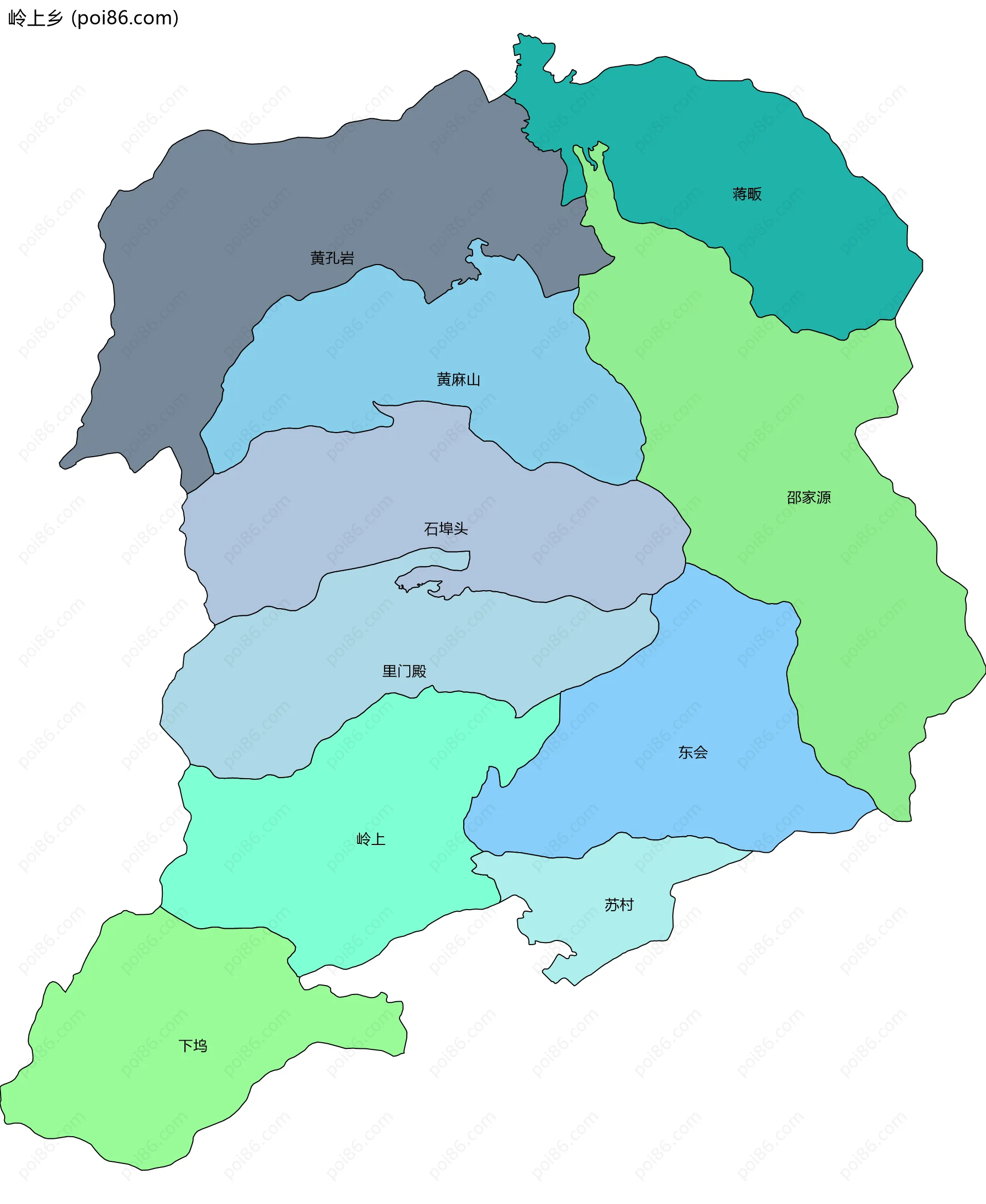 岭上乡边界地图(五级行政区划)