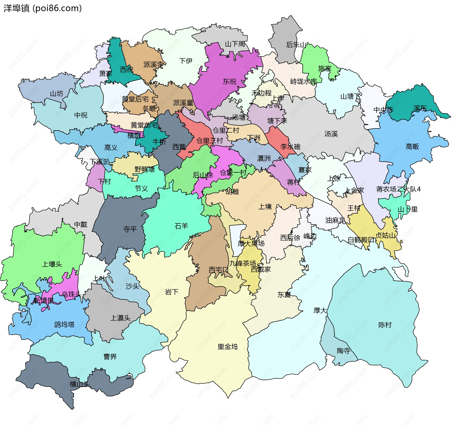洋埠镇边界地图(五级行政区划)