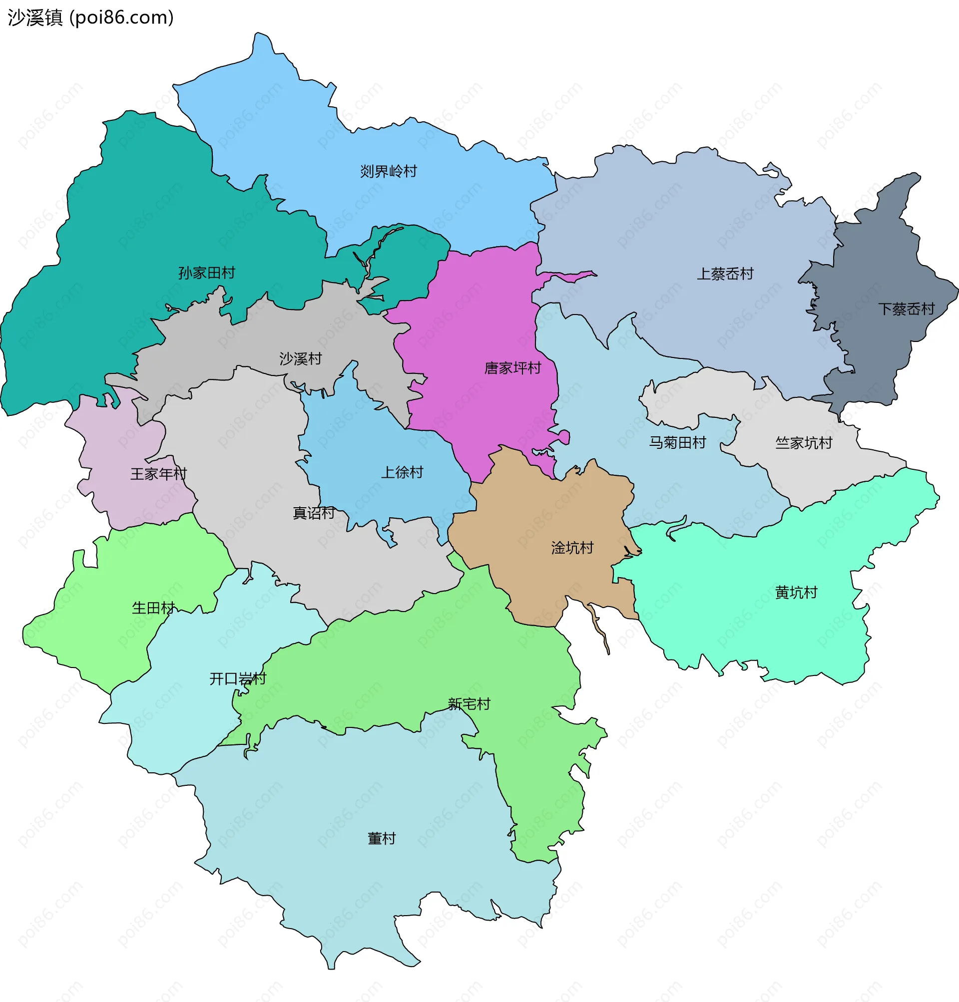 沙溪镇边界地图(五级行政区划)