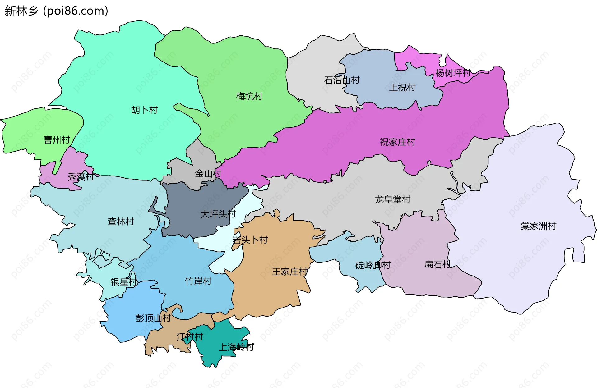 新林乡边界地图(五级行政区划)