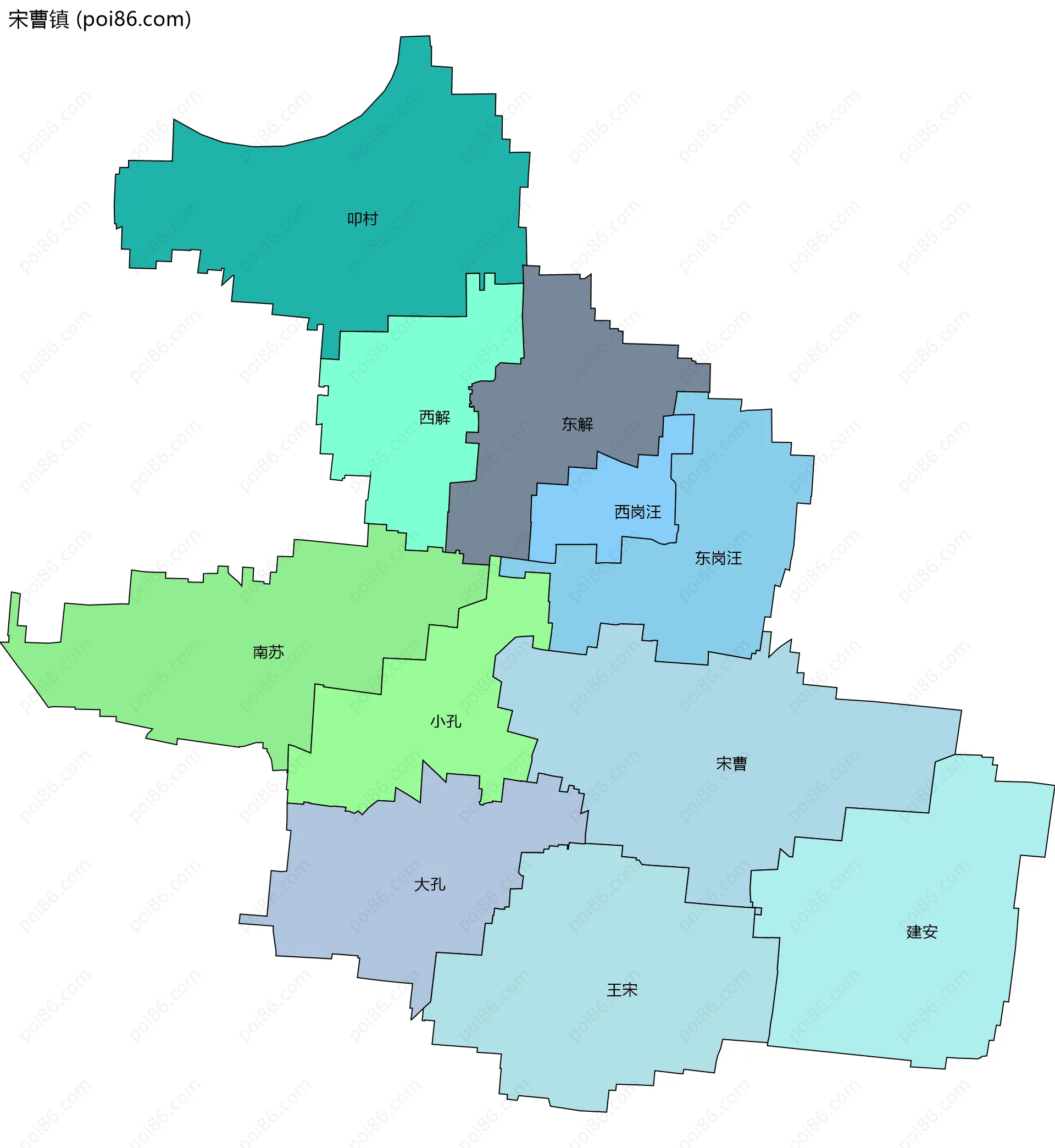 宋曹镇边界地图(五级行政区划)