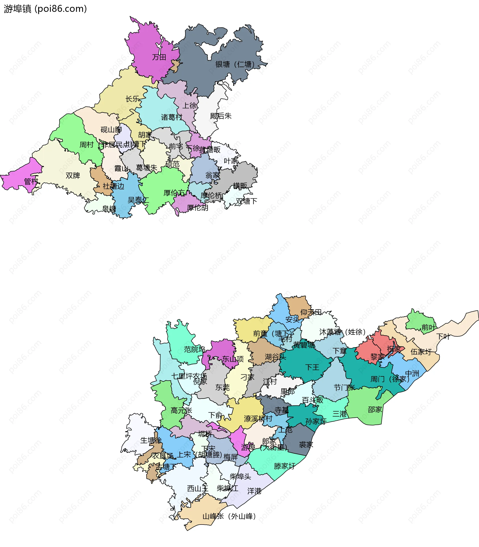 游埠镇边界地图(五级行政区划)