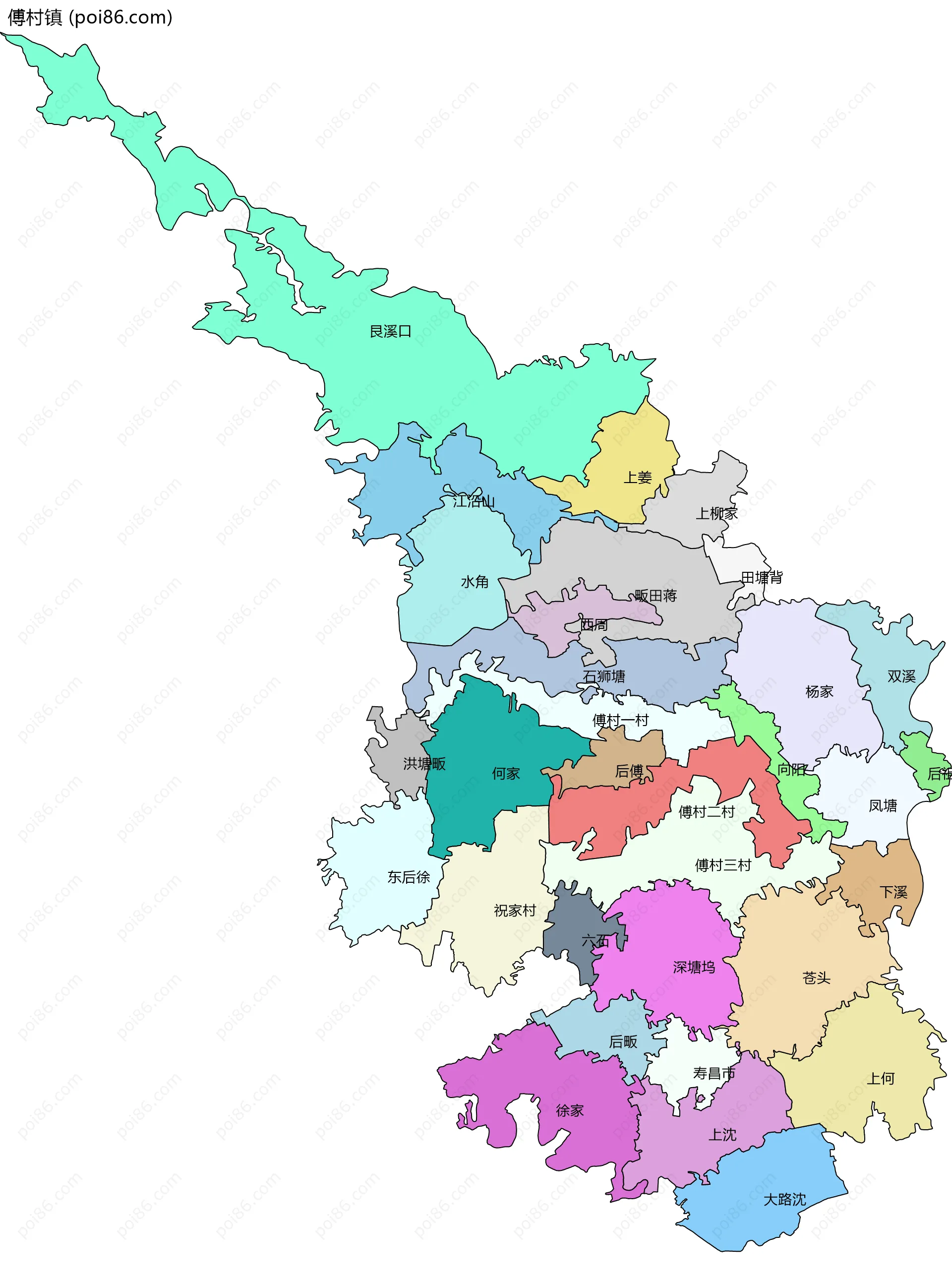 傅村镇边界地图(五级行政区划)