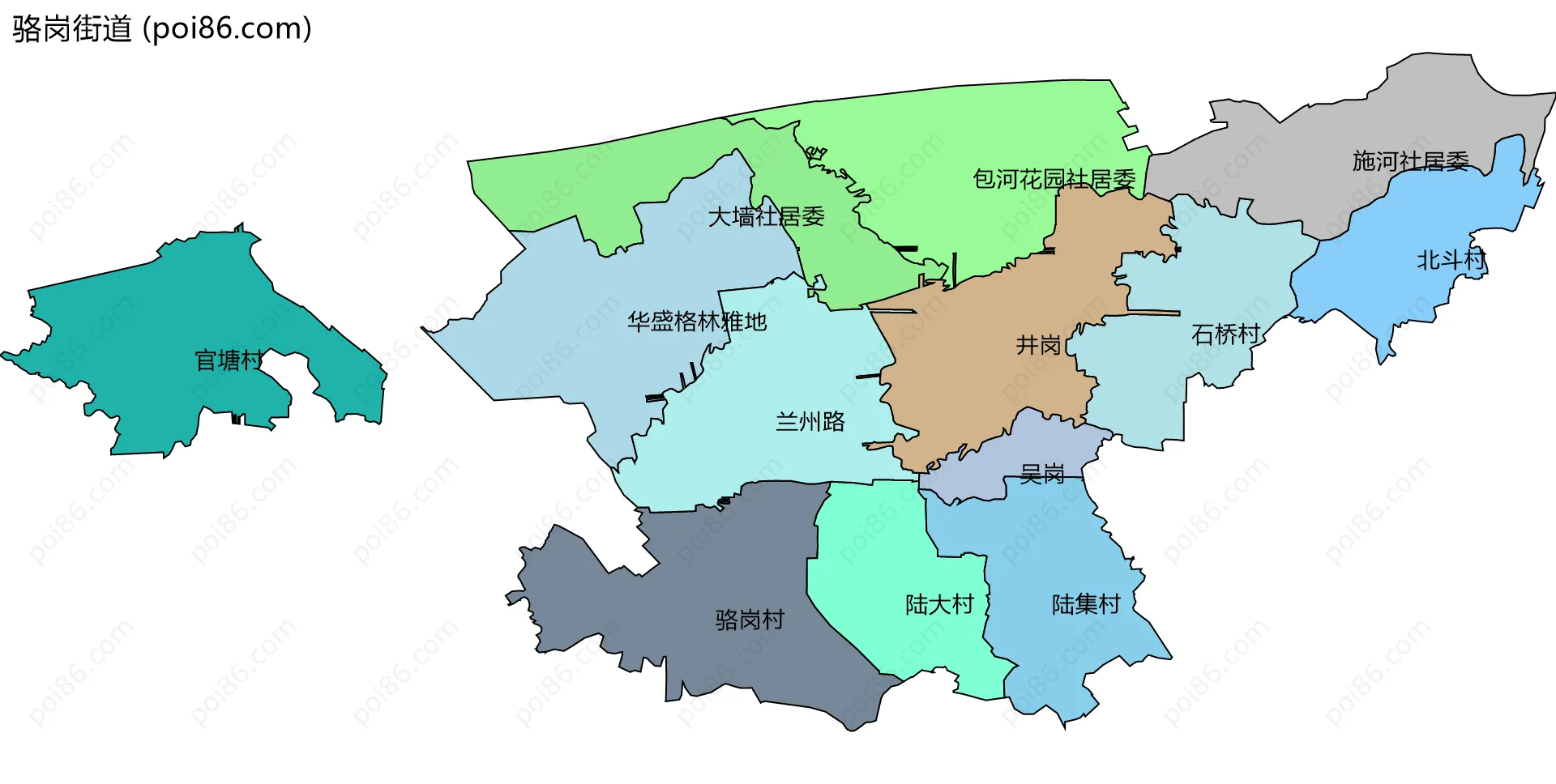 骆岗街道边界地图(五级行政区划)
