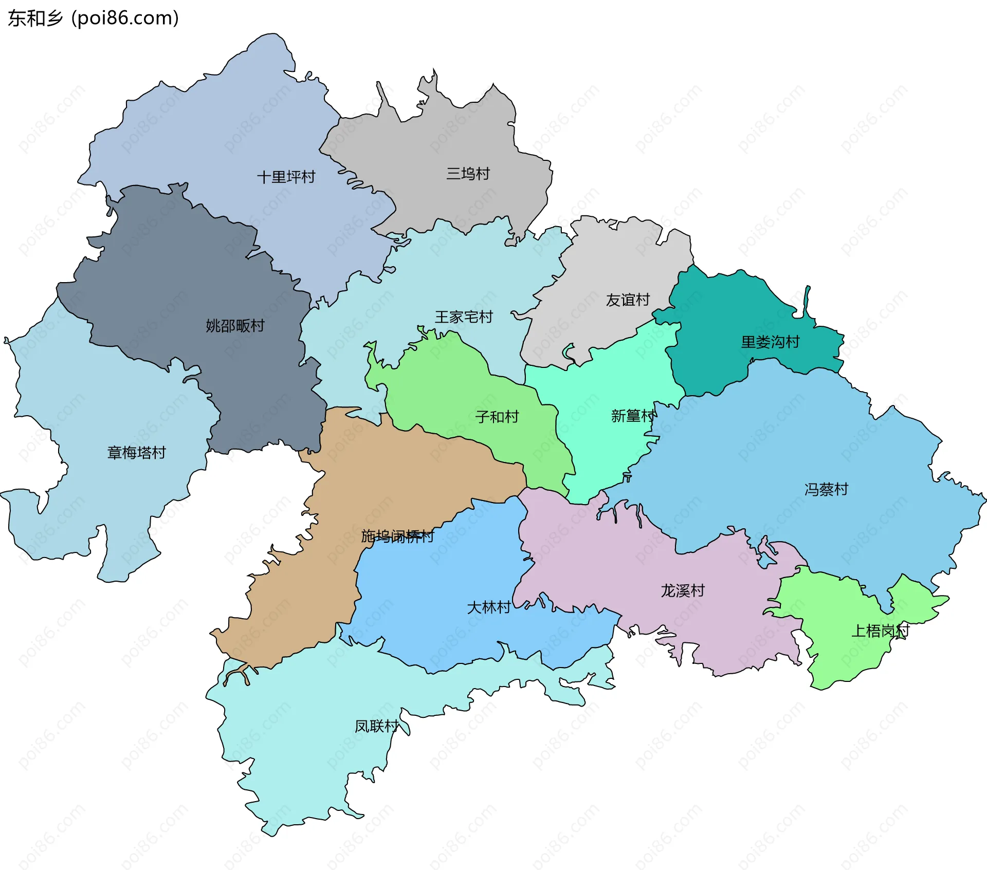 东和乡边界地图(五级行政区划)