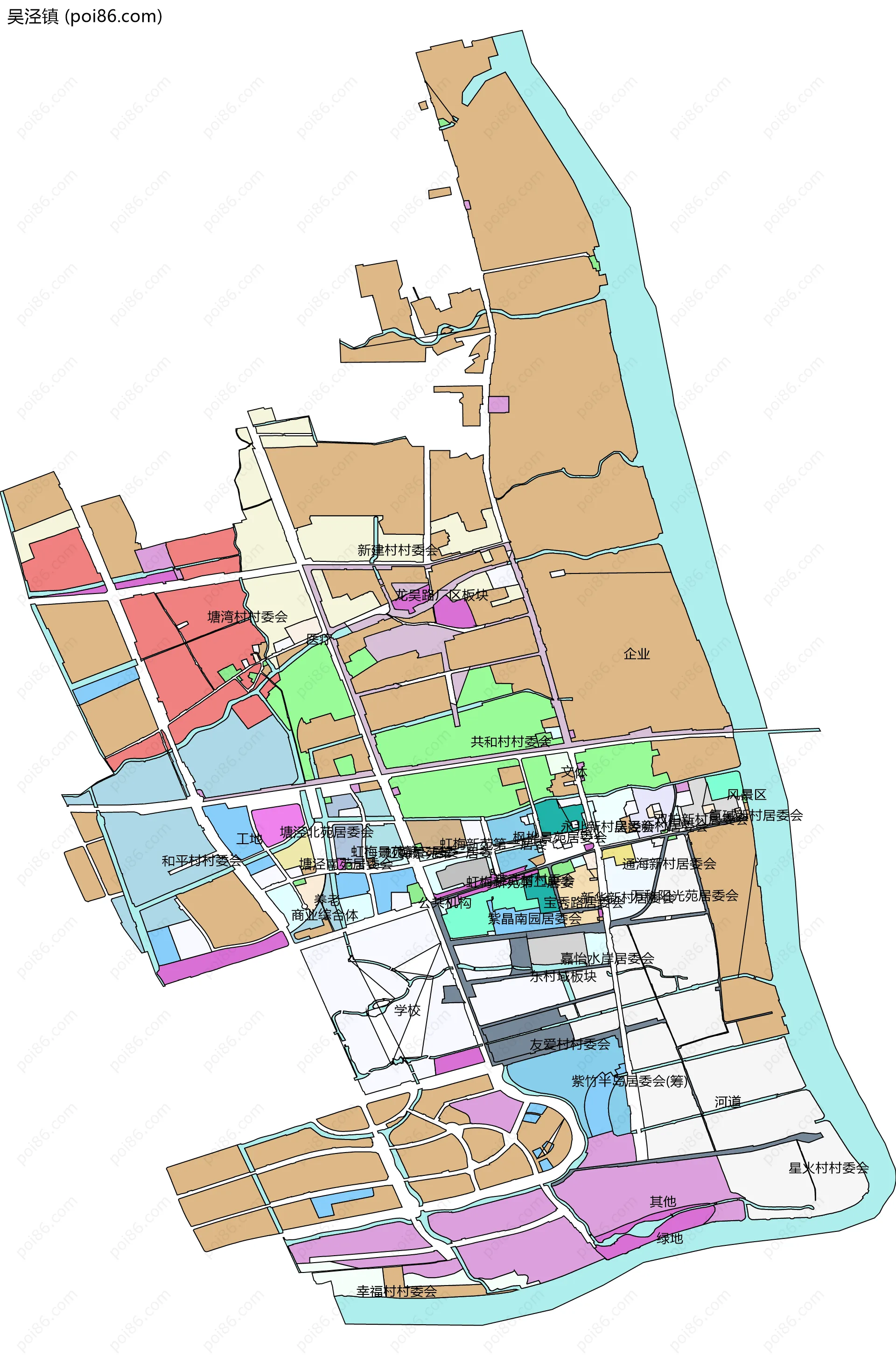 吴泾镇边界地图(五级行政区划)
