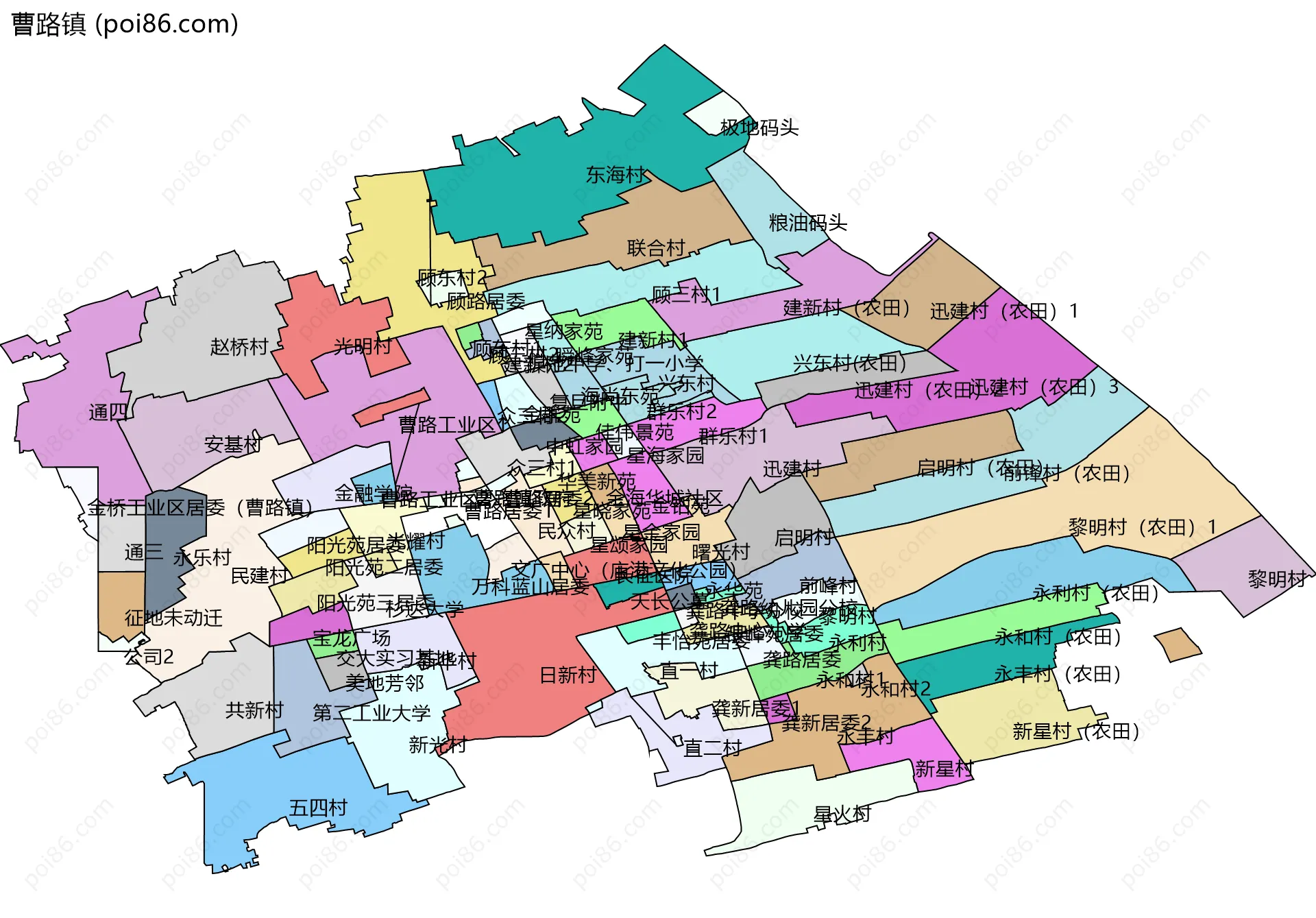 曹路镇边界地图(五级行政区划)