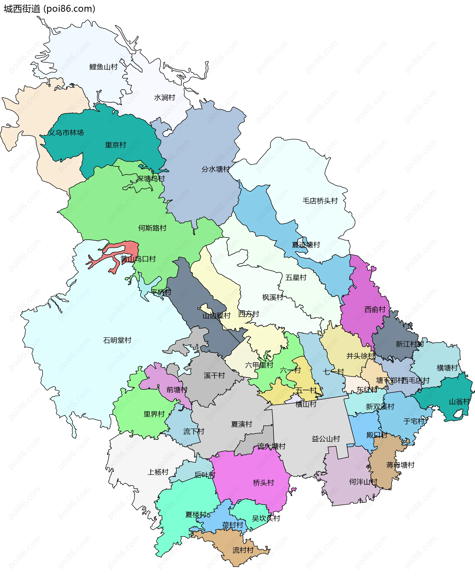 城西街道边界地图(五级行政区划)
