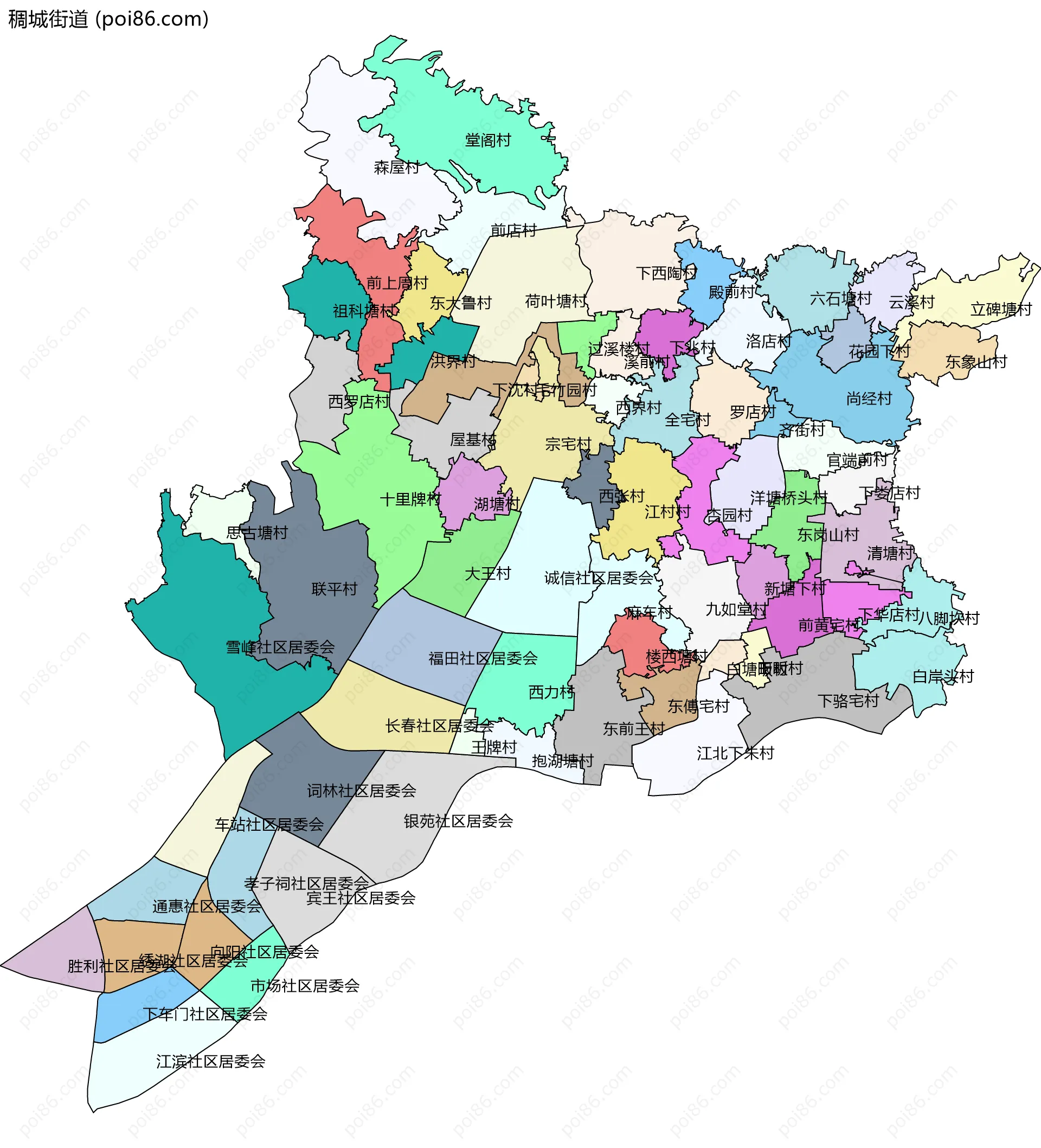 稠城街道边界地图(五级行政区划)