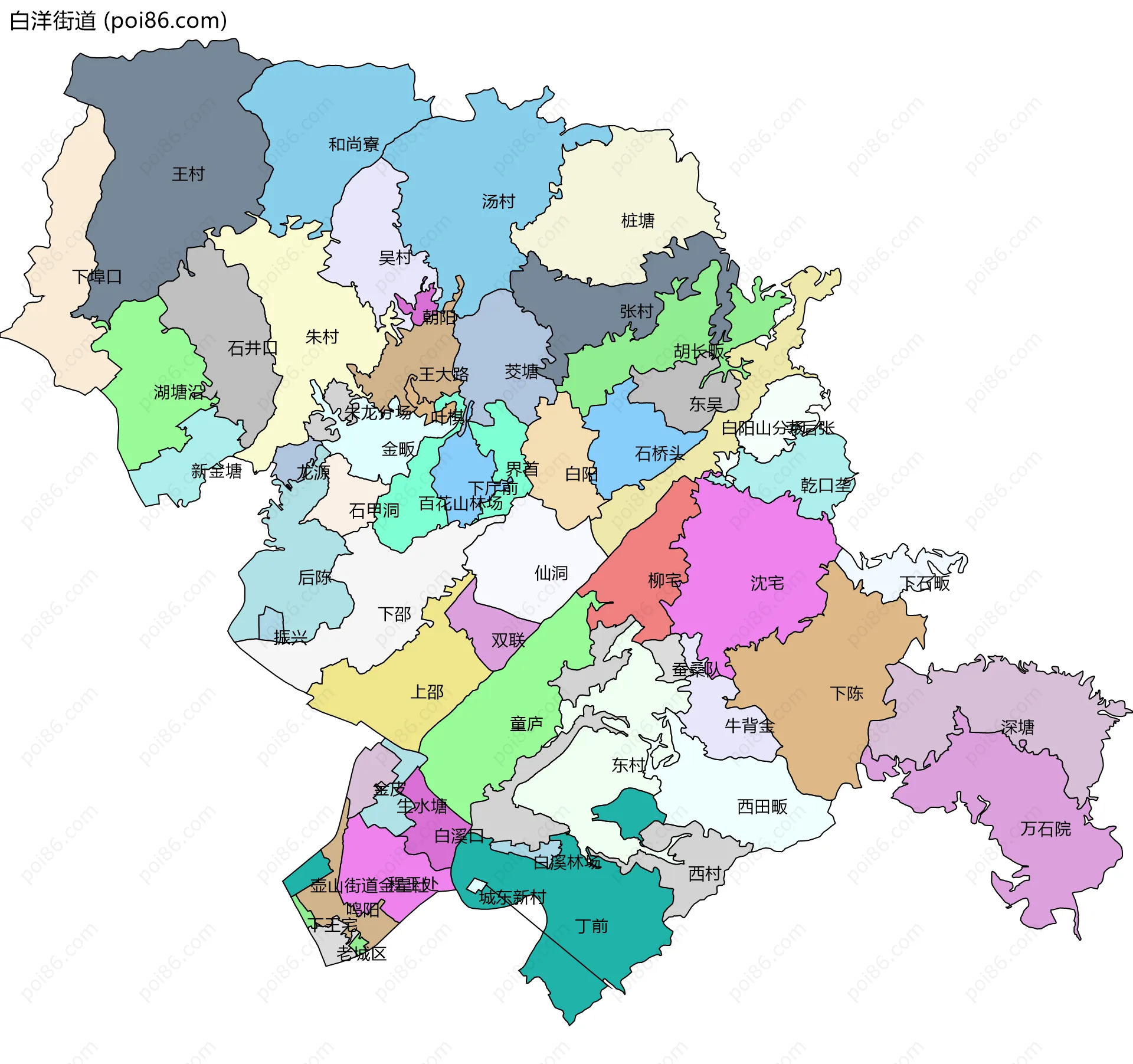 白洋街道边界地图(五级行政区划)