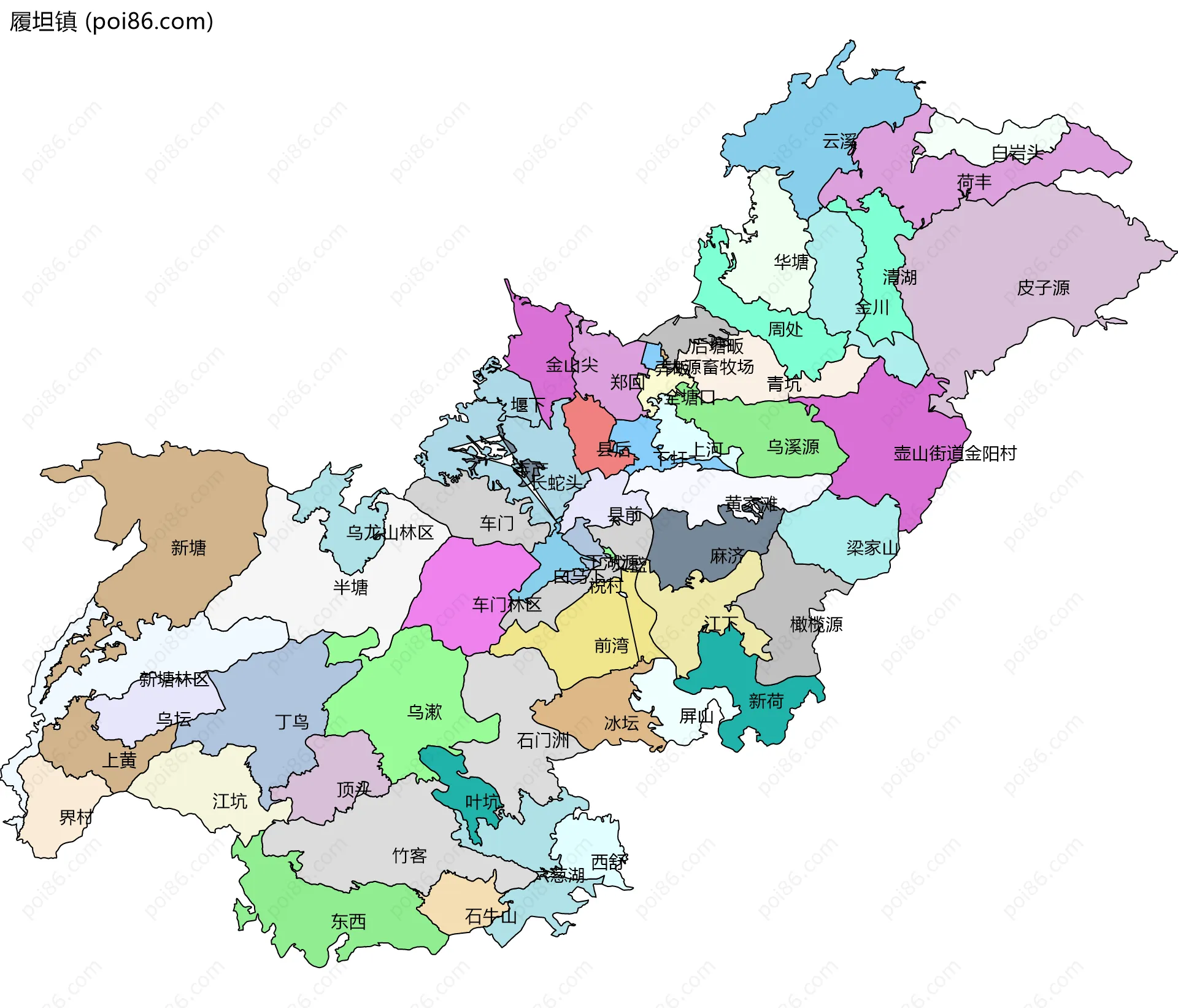 履坦镇边界地图(五级行政区划)