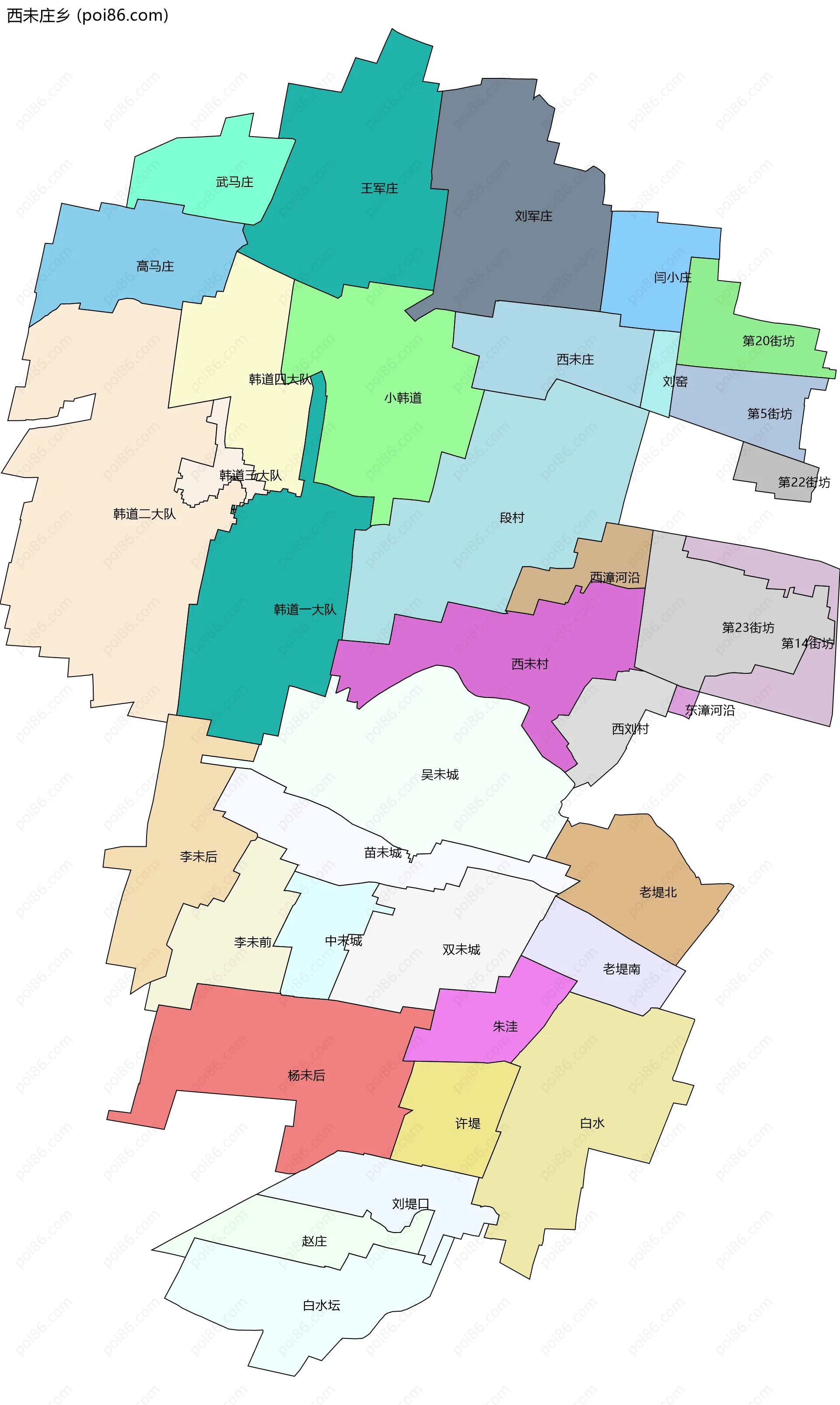 西未庄乡边界地图(五级行政区划)