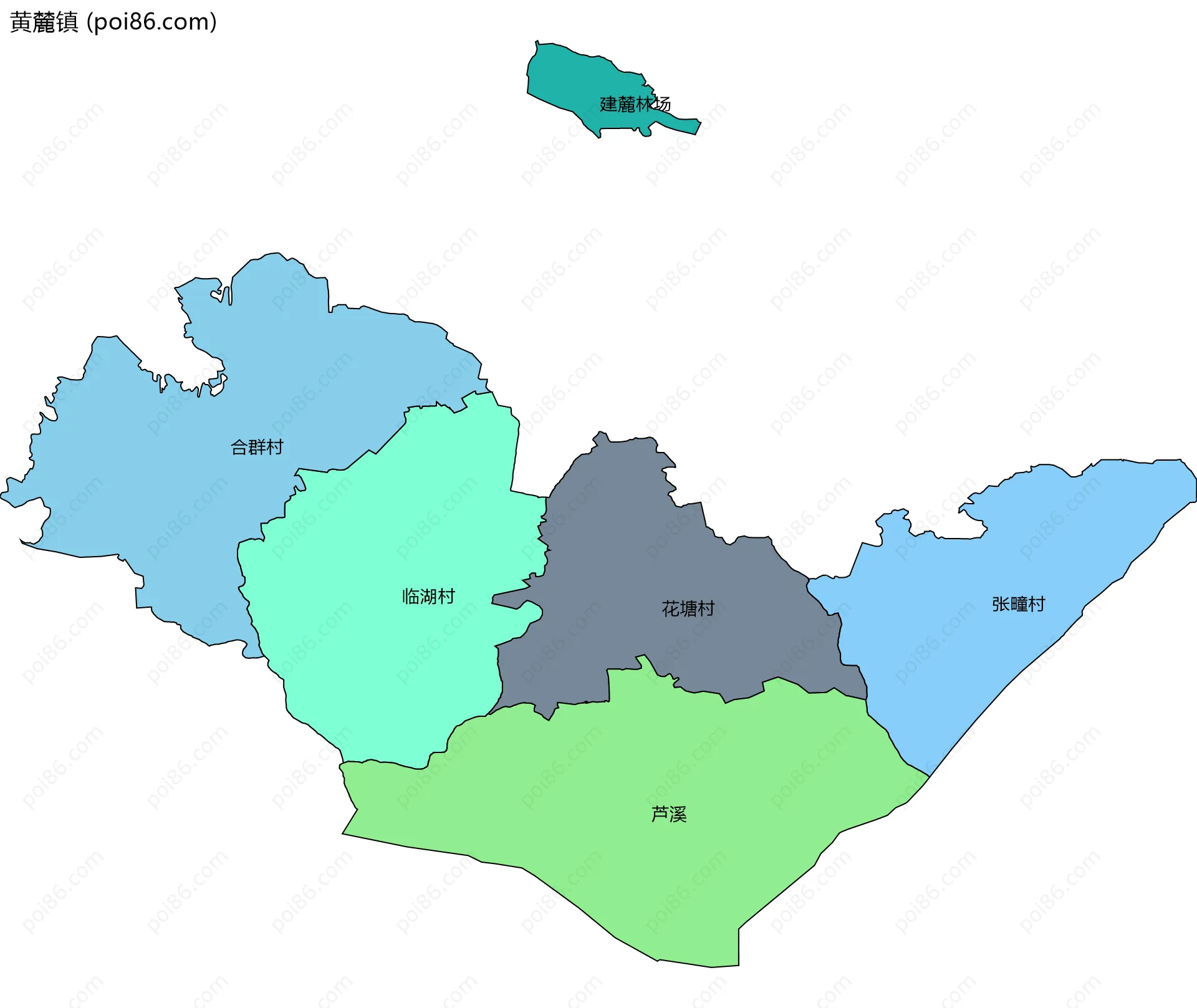 黄麓镇边界地图(五级行政区划)