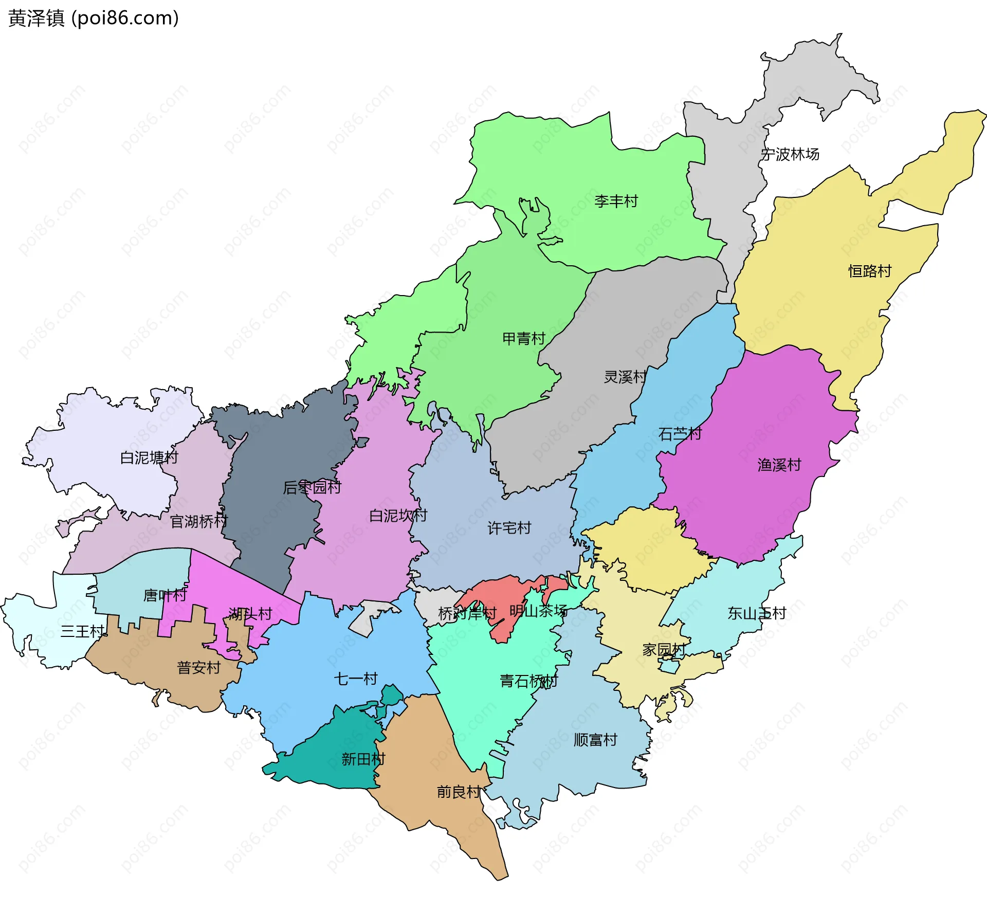 黄泽镇边界地图(五级行政区划)
