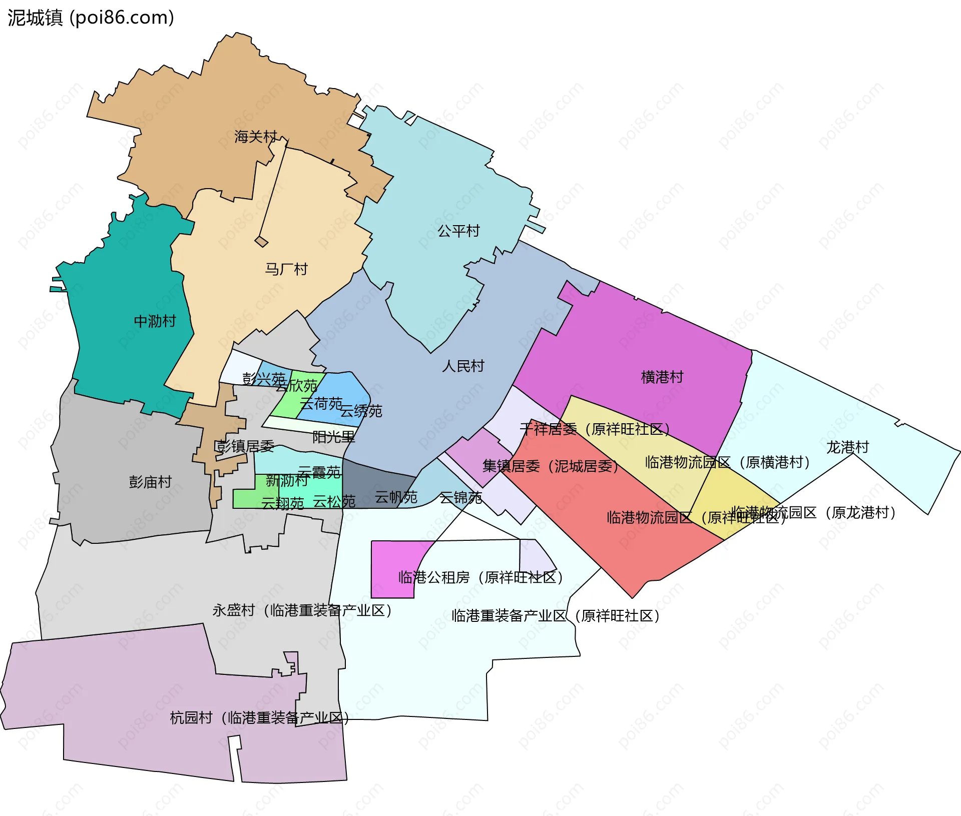 泥城镇边界地图(五级行政区划)