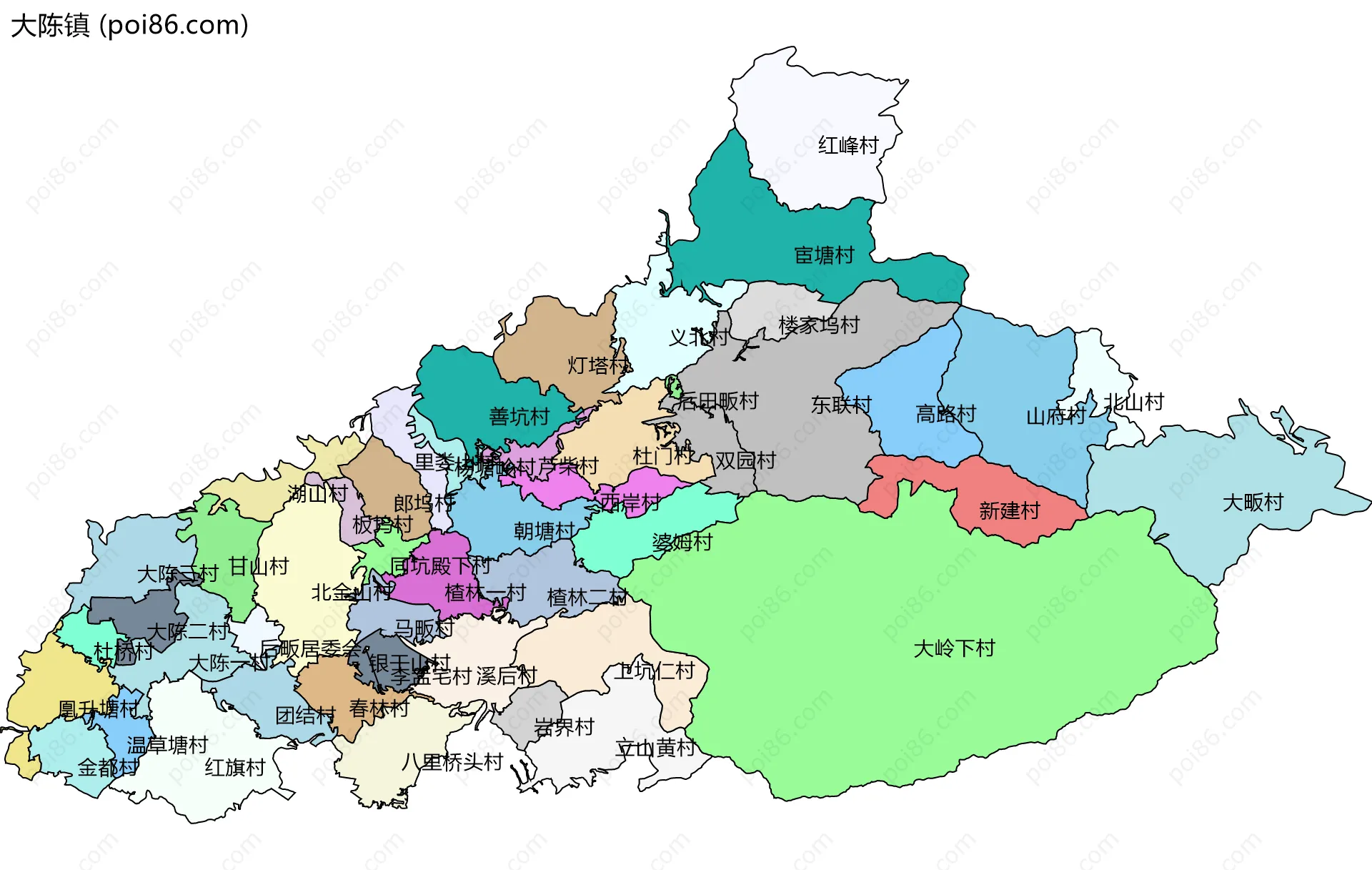 大陈镇边界地图(五级行政区划)