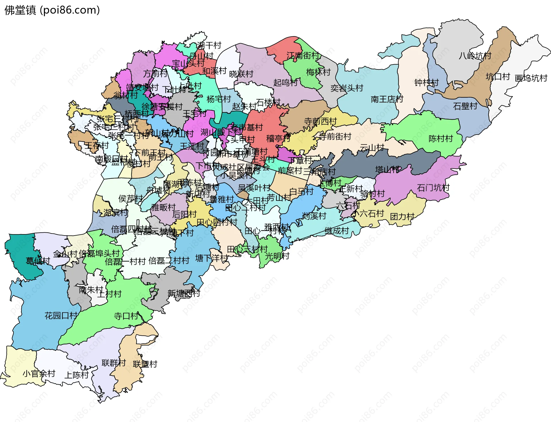 佛堂镇边界地图(五级行政区划)