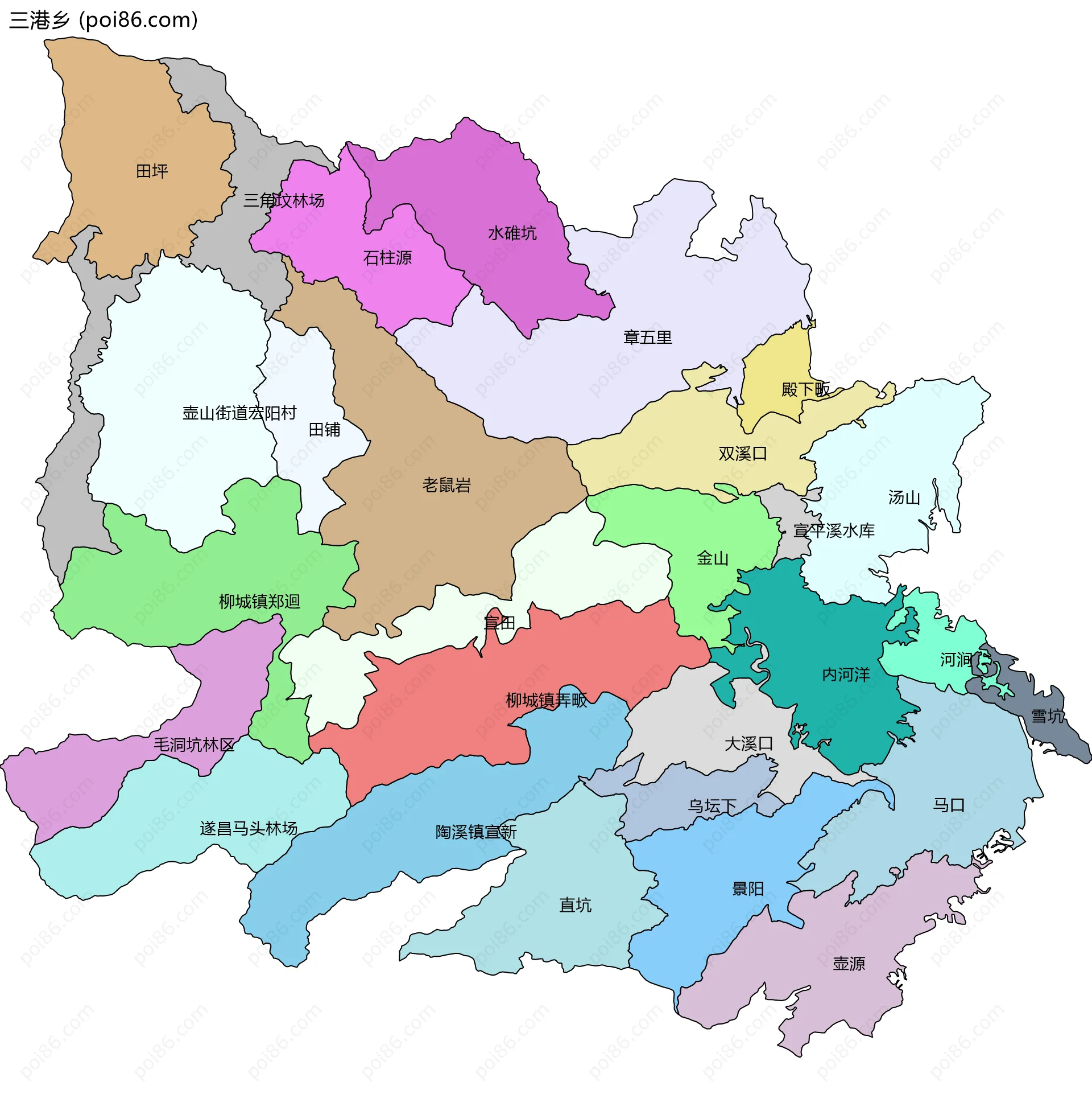 三港乡边界地图(五级行政区划)