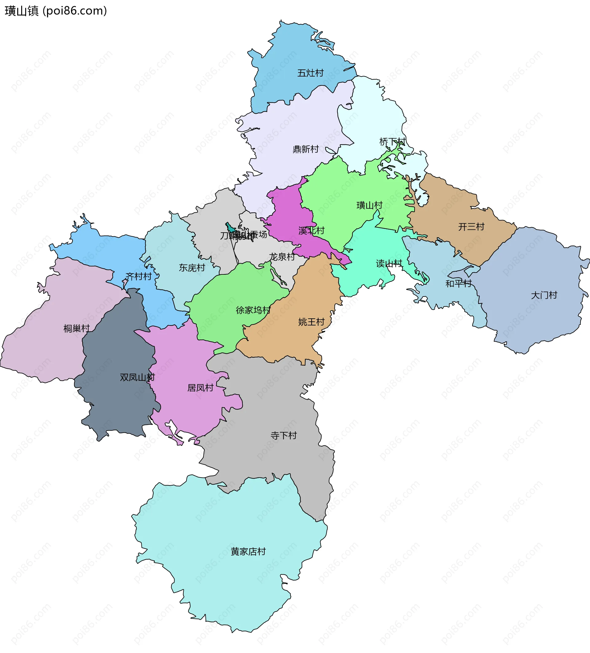 璜山镇边界地图(五级行政区划)