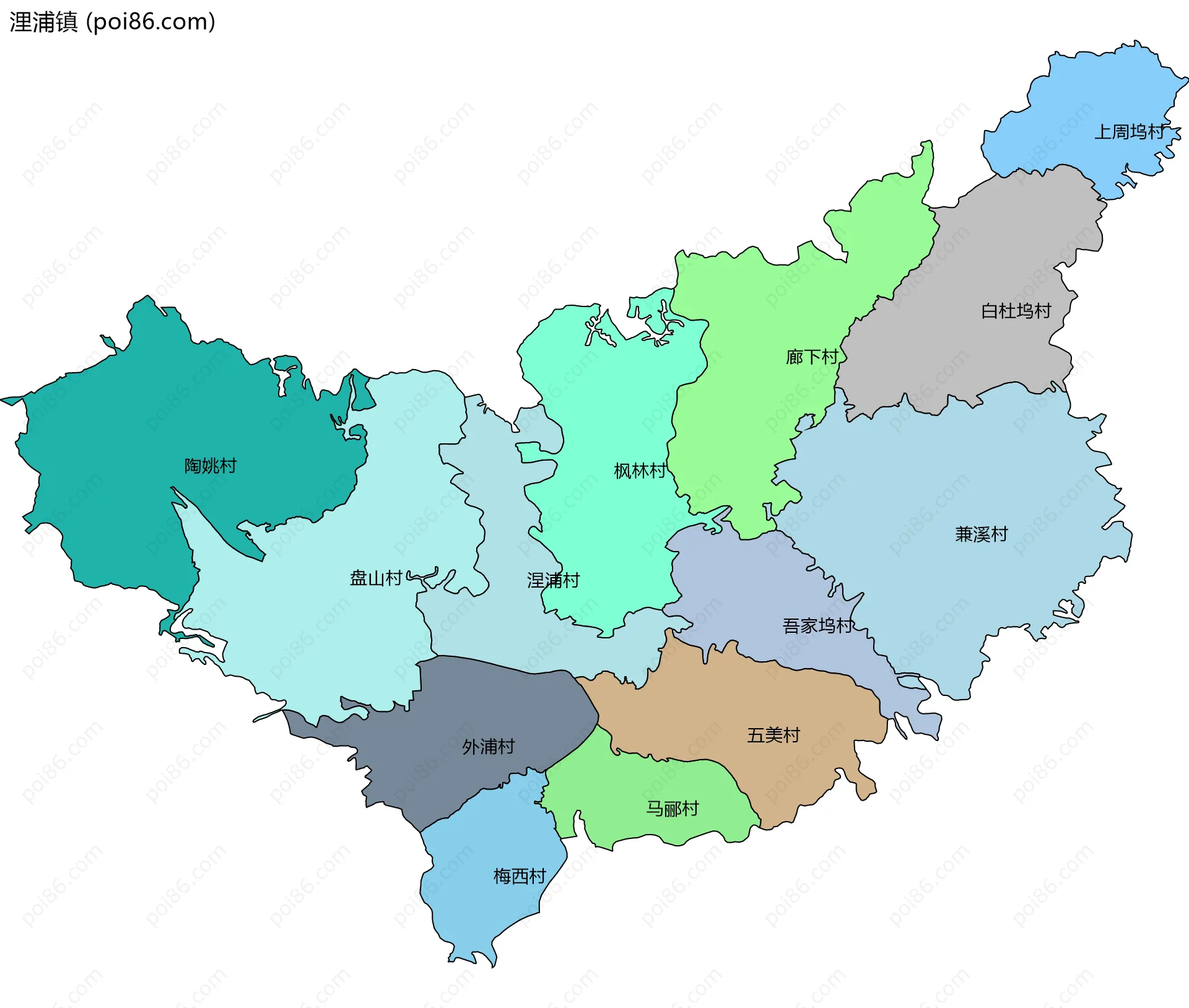 浬浦镇边界地图(五级行政区划)