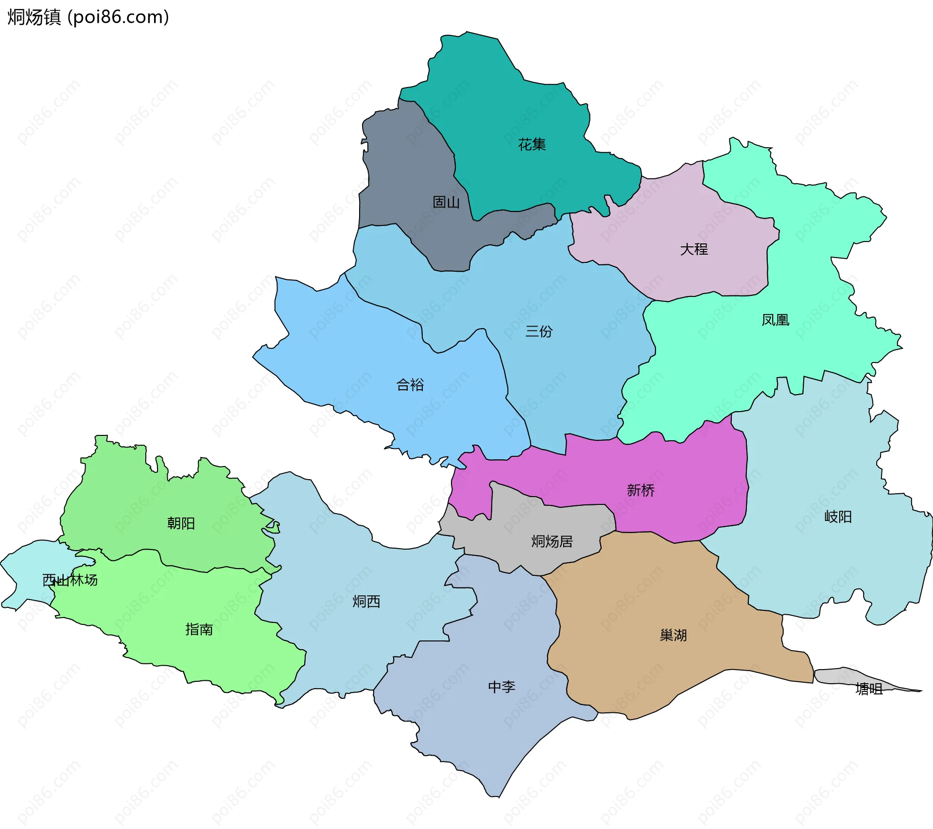 烔炀镇边界地图(五级行政区划)