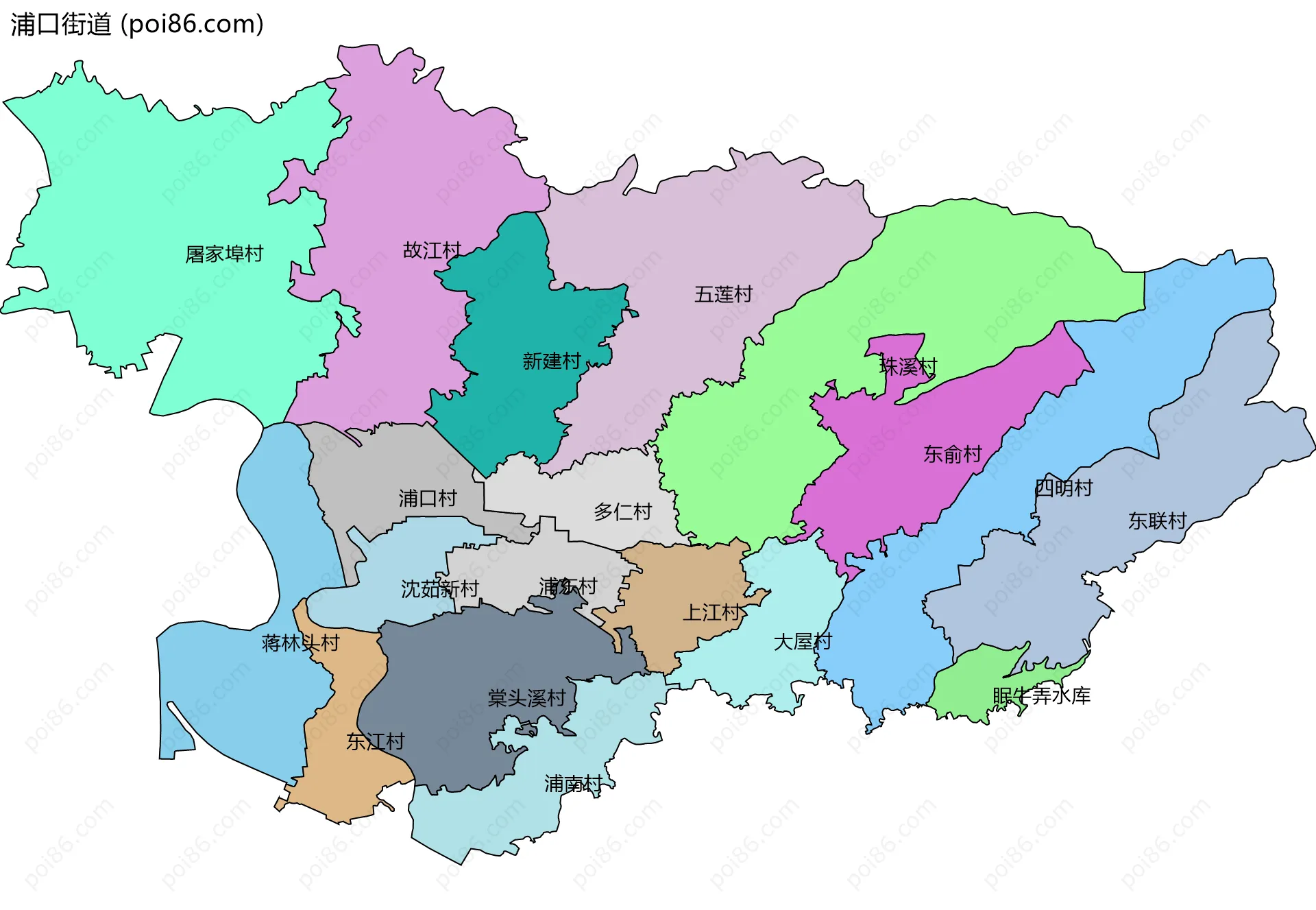 浦口街道边界地图(五级行政区划)