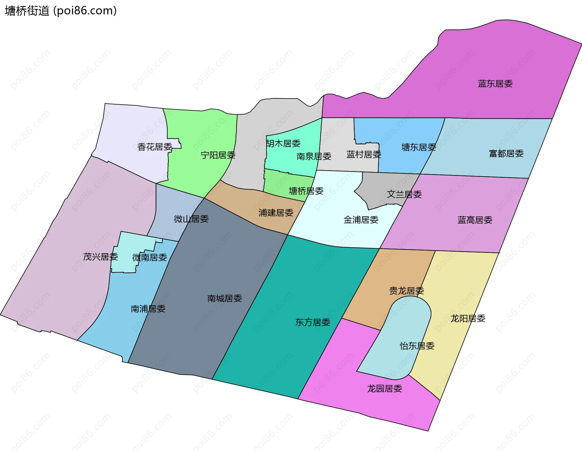 塘桥街道边界地图(五级行政区划)