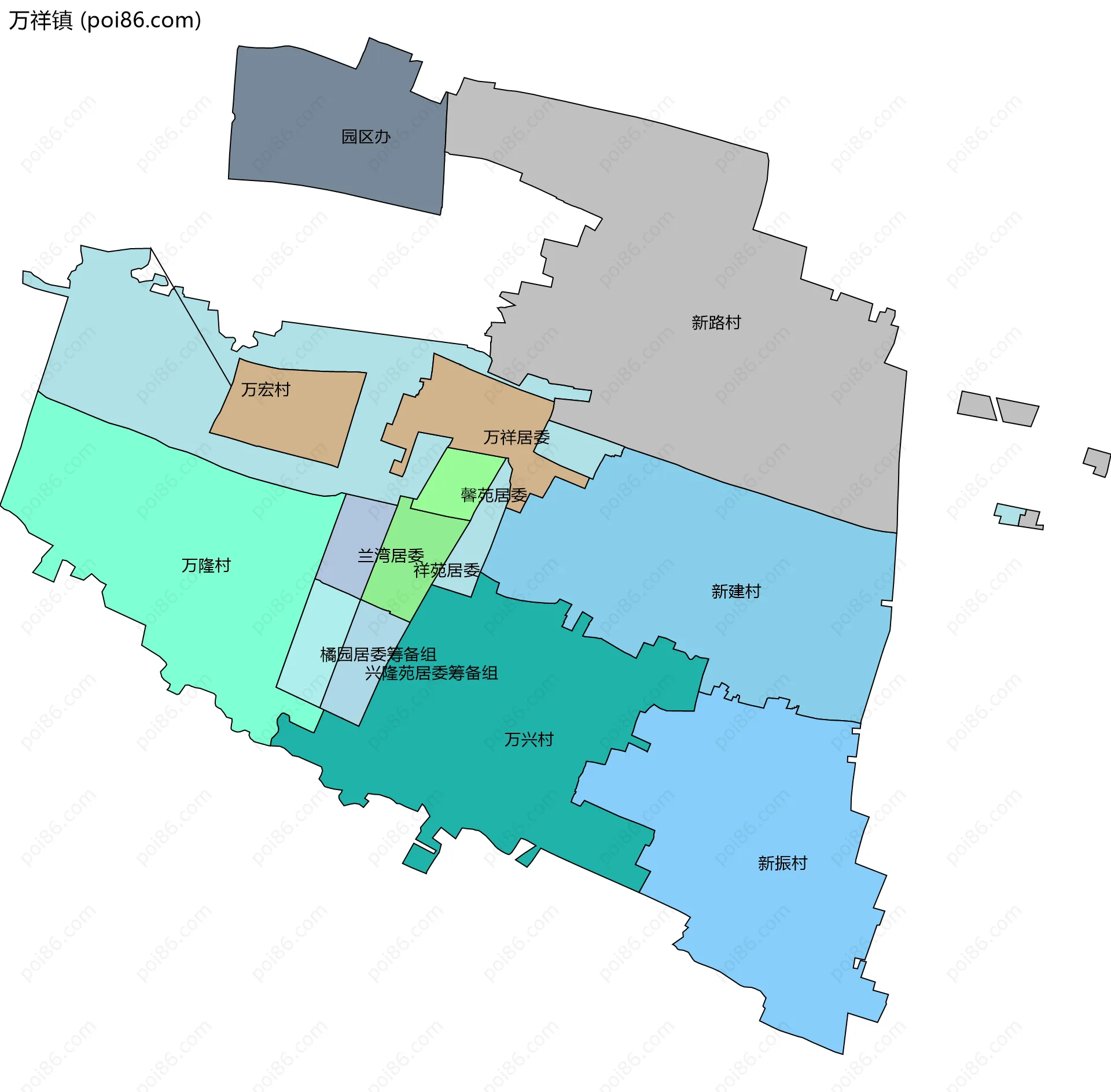 万祥镇边界地图(五级行政区划)