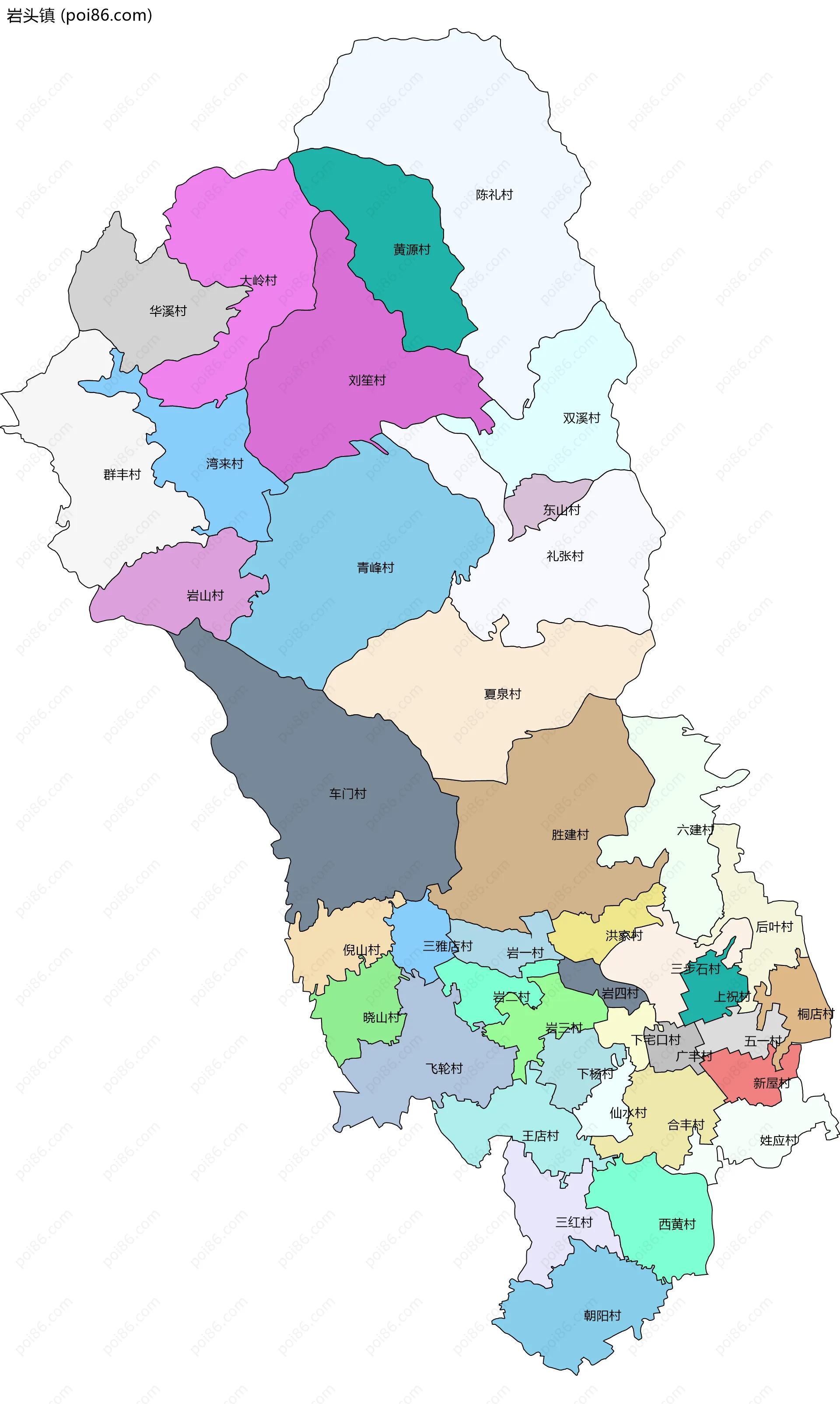 岩头镇边界地图(五级行政区划)