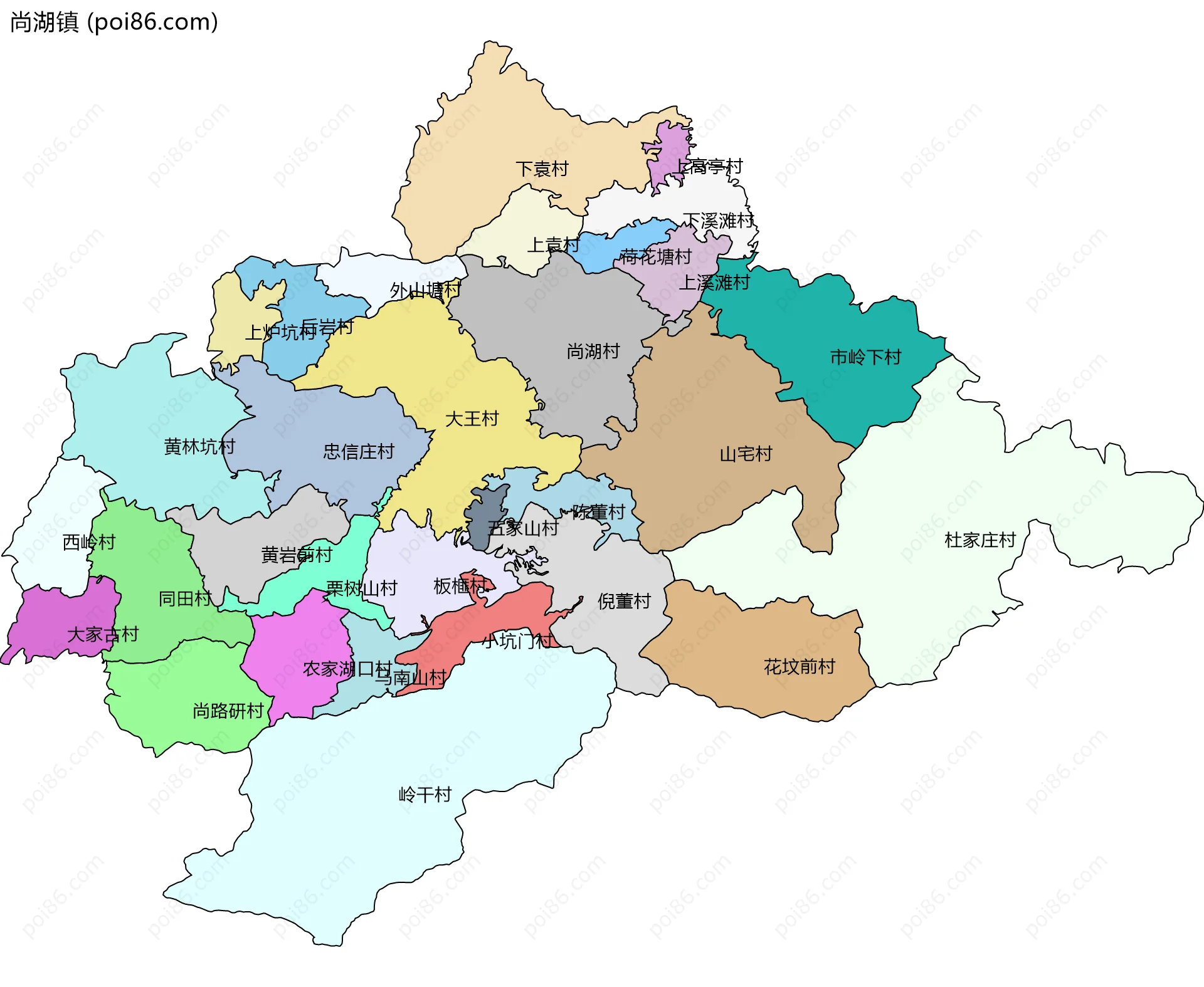 尚湖镇边界地图(五级行政区划)