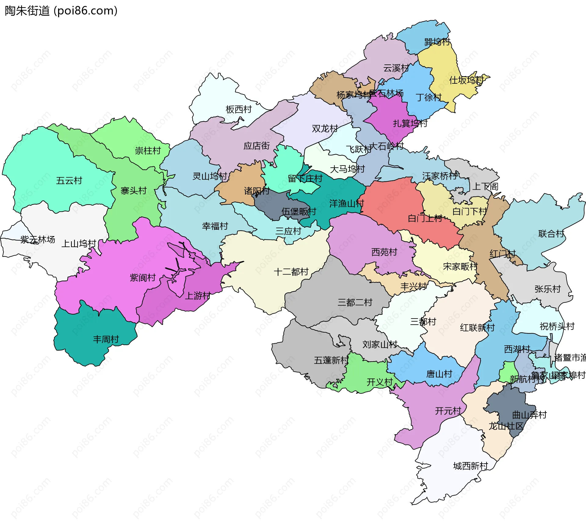 陶朱街道边界地图(五级行政区划)