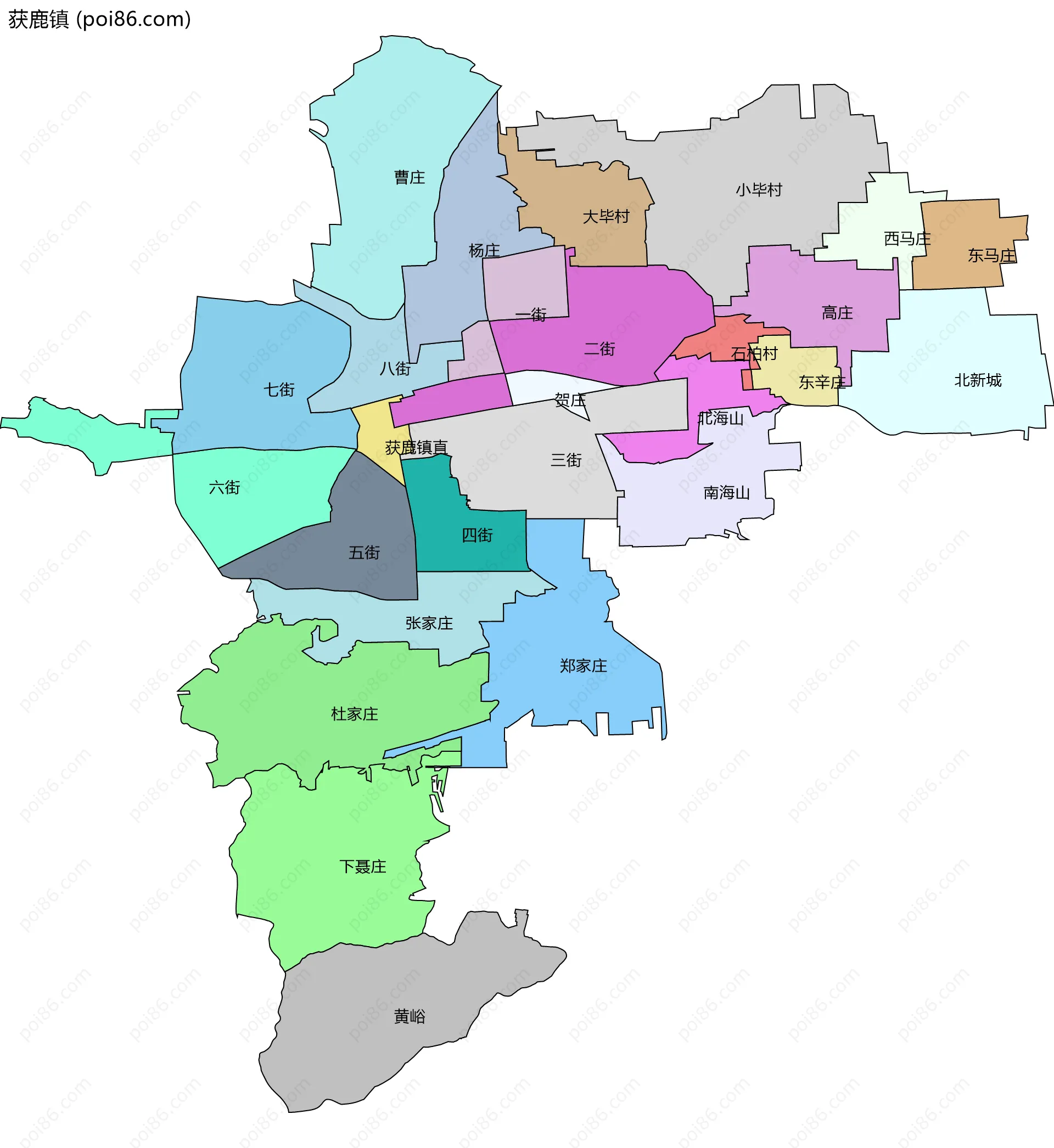 获鹿镇边界地图(五级行政区划)