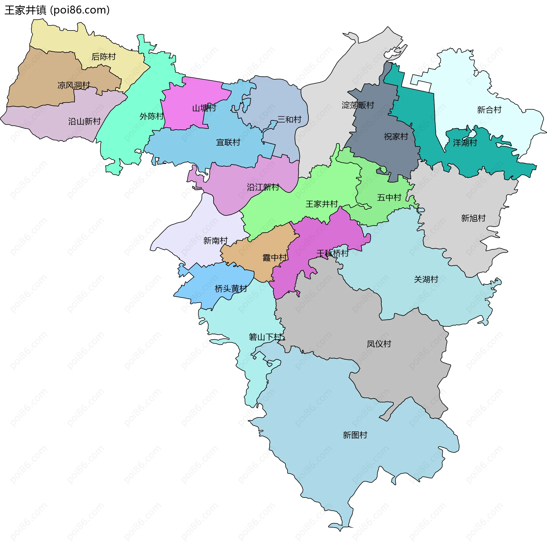 王家井镇边界地图(五级行政区划)