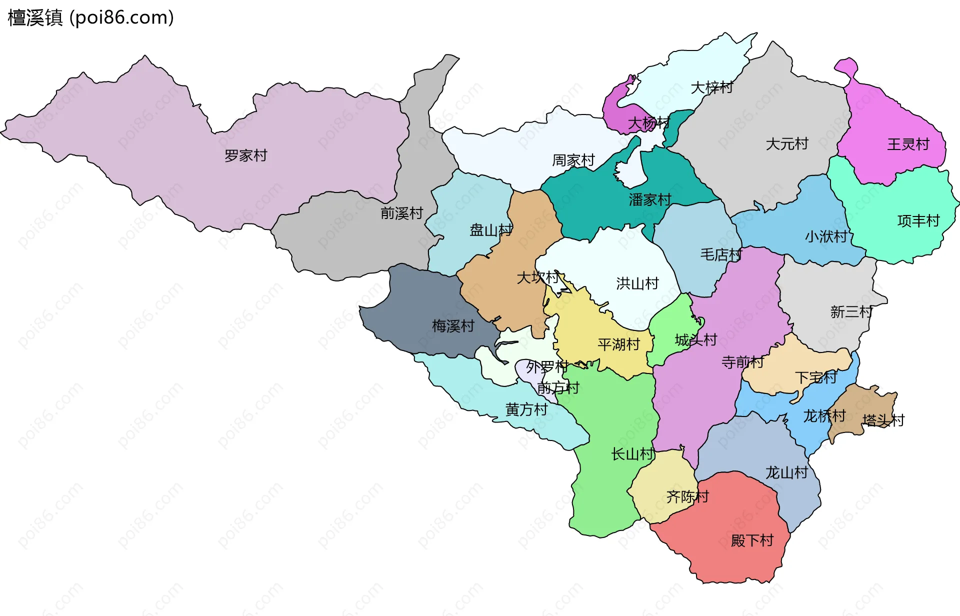 檀溪镇边界地图(五级行政区划)