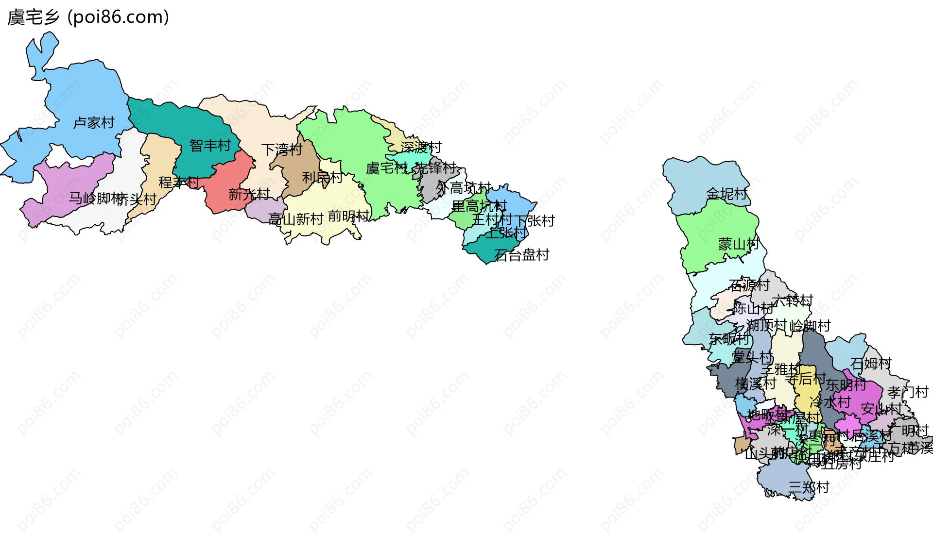 虞宅乡边界地图(五级行政区划)