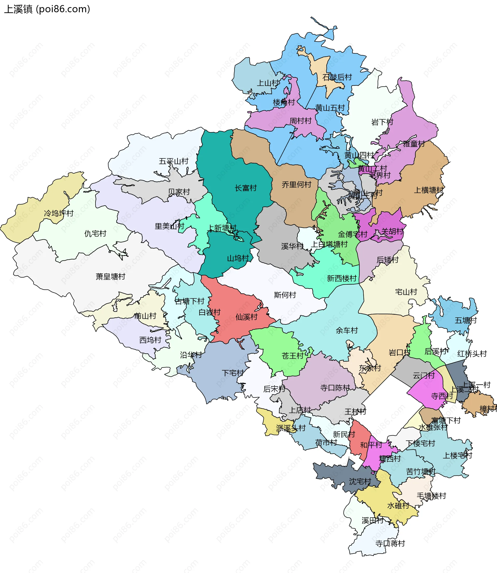 上溪镇边界地图(五级行政区划)