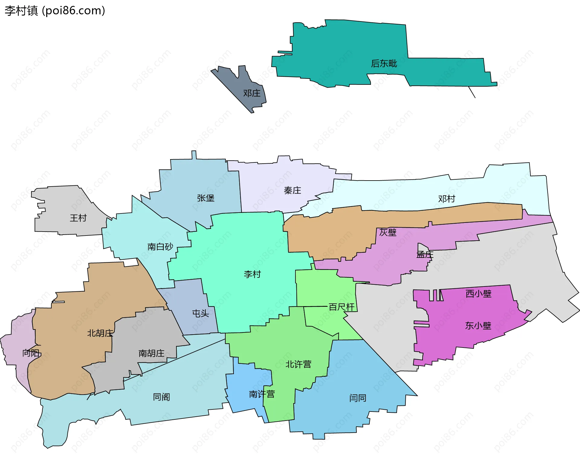 李村镇边界地图(五级行政区划)