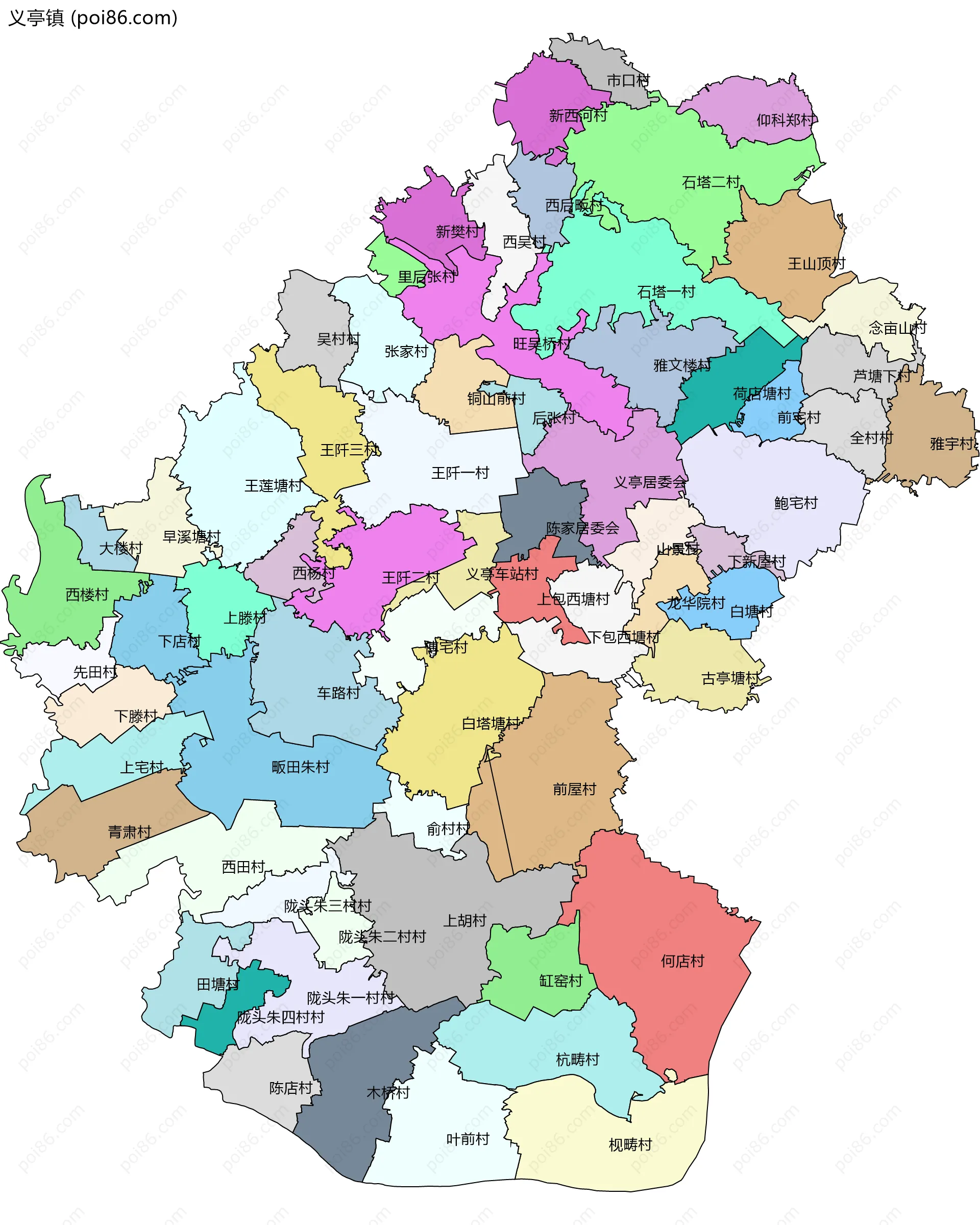 义亭镇边界地图(五级行政区划)