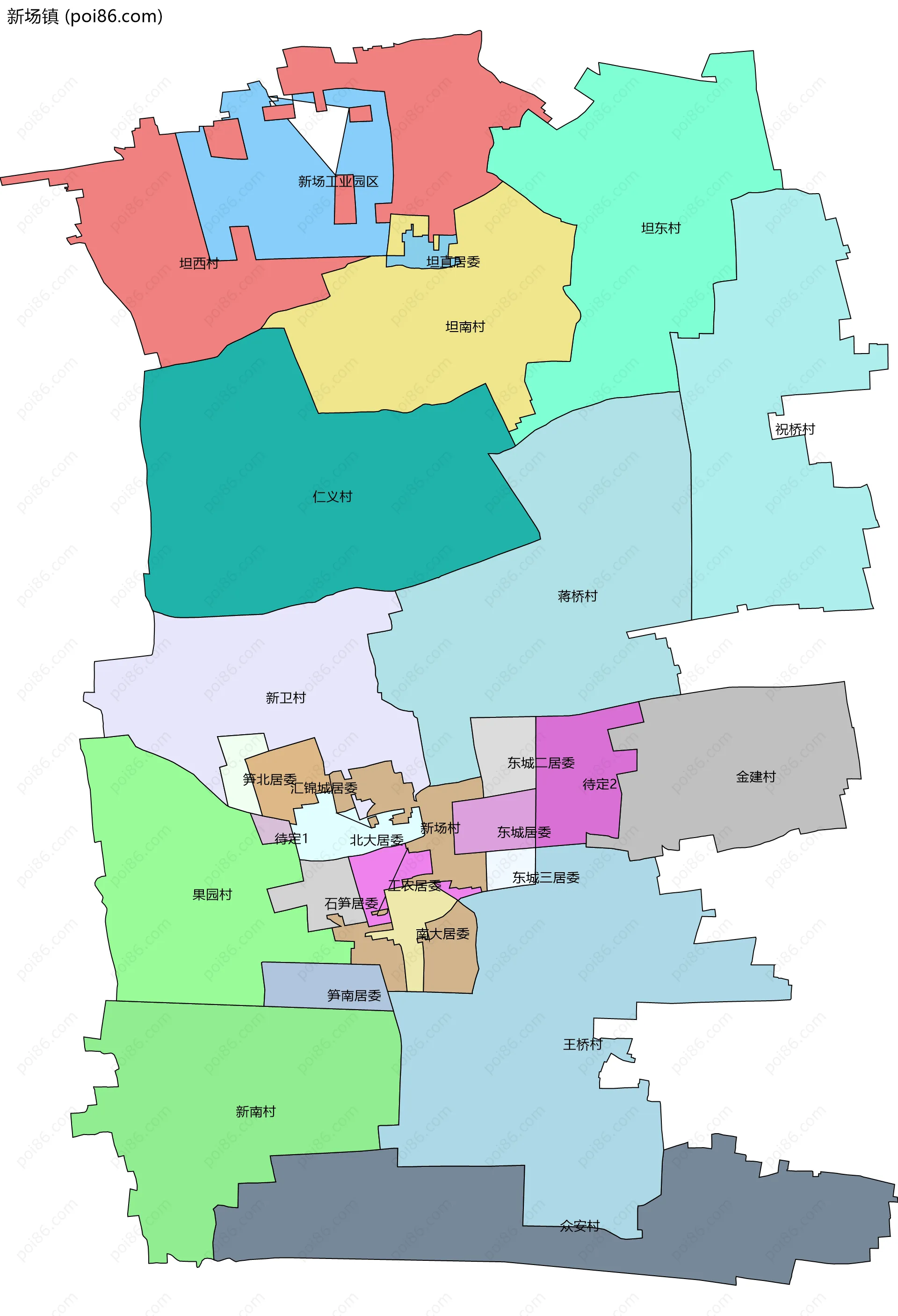 新场镇边界地图(五级行政区划)