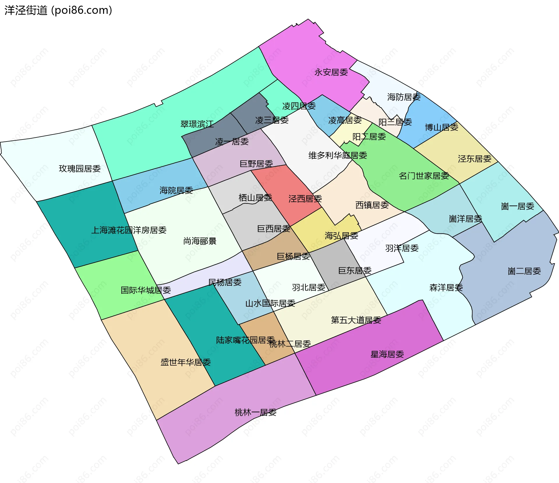 洋泾街道边界地图(五级行政区划)